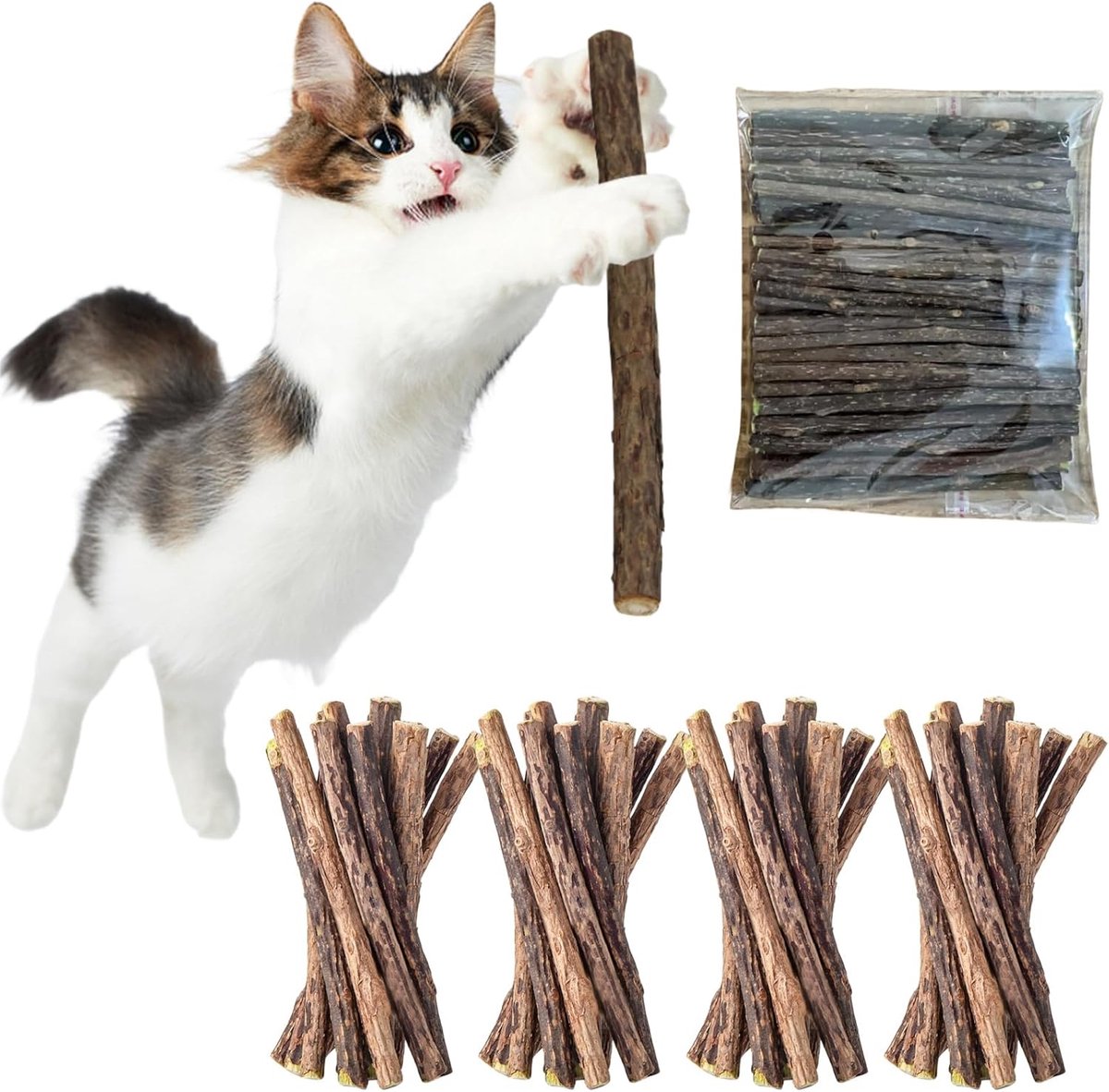 SnelShoppen - Matatabi Katnip Sticks 40 Stuks - Natuurlijke Kattenkruid Sticks voor Gezondheid en Dental Care - 15 cm Chewwood voor Katten