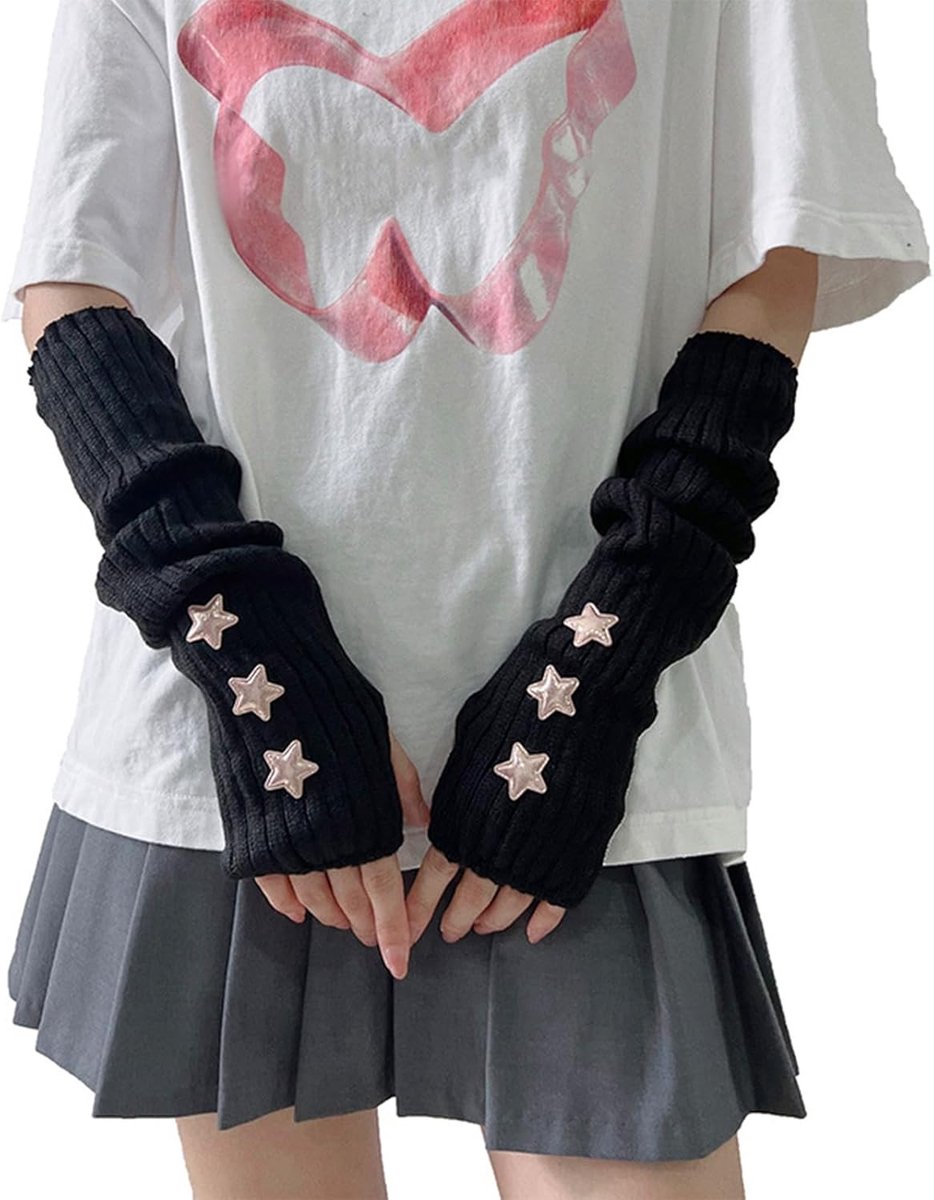 Knitted Arm Warmers voor Y2K Cosplay, Harajuku Lolita Stijl, Vingerloze Wanten met Duimopeningen voor Tieners en Cosplay Kostuums