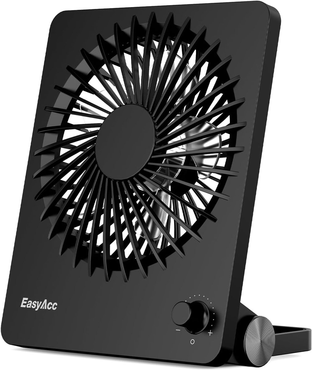 Thijox - Draagbare Tafelventilator met Accu 3350 mAh, Traploze Snelheid, USB Oplaadbaar, Stil en Mini, Perfect voor Thuis, Kantoor, Bibliotheek en Kam