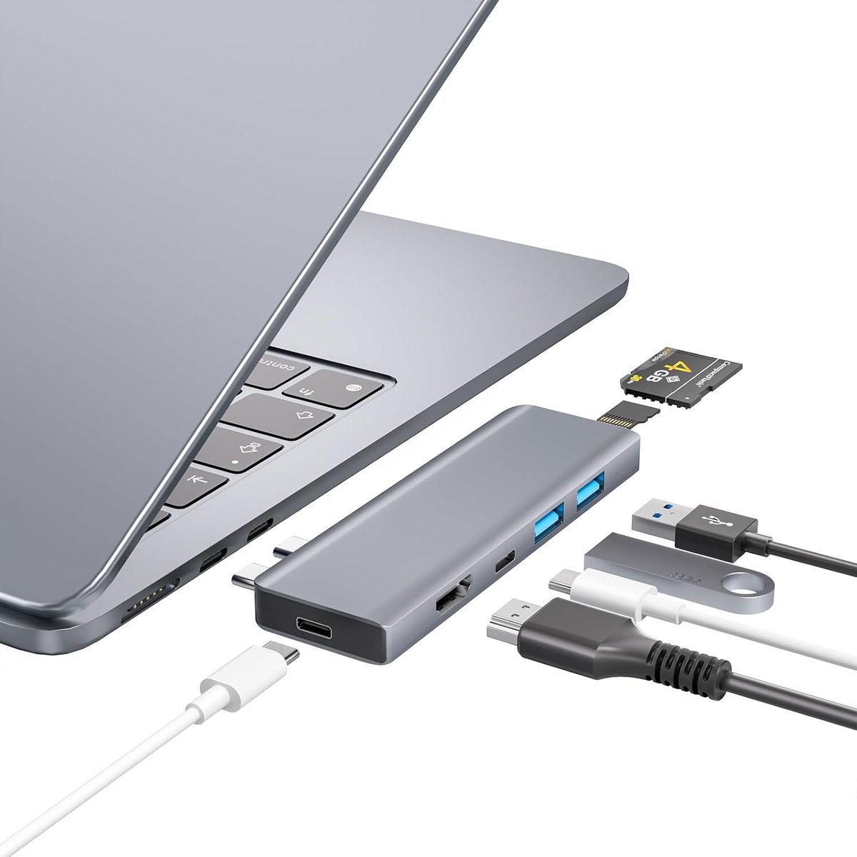 Thijox - USB C Hub 7-in-2 Adapter voor MacBook Pro/Air - Thunderbolt 4 Dock met 4K HDMI, 100W PD, 40Gbps, USB-C 3.0, 2 USB-A 3.0, SD/TF Card Reader