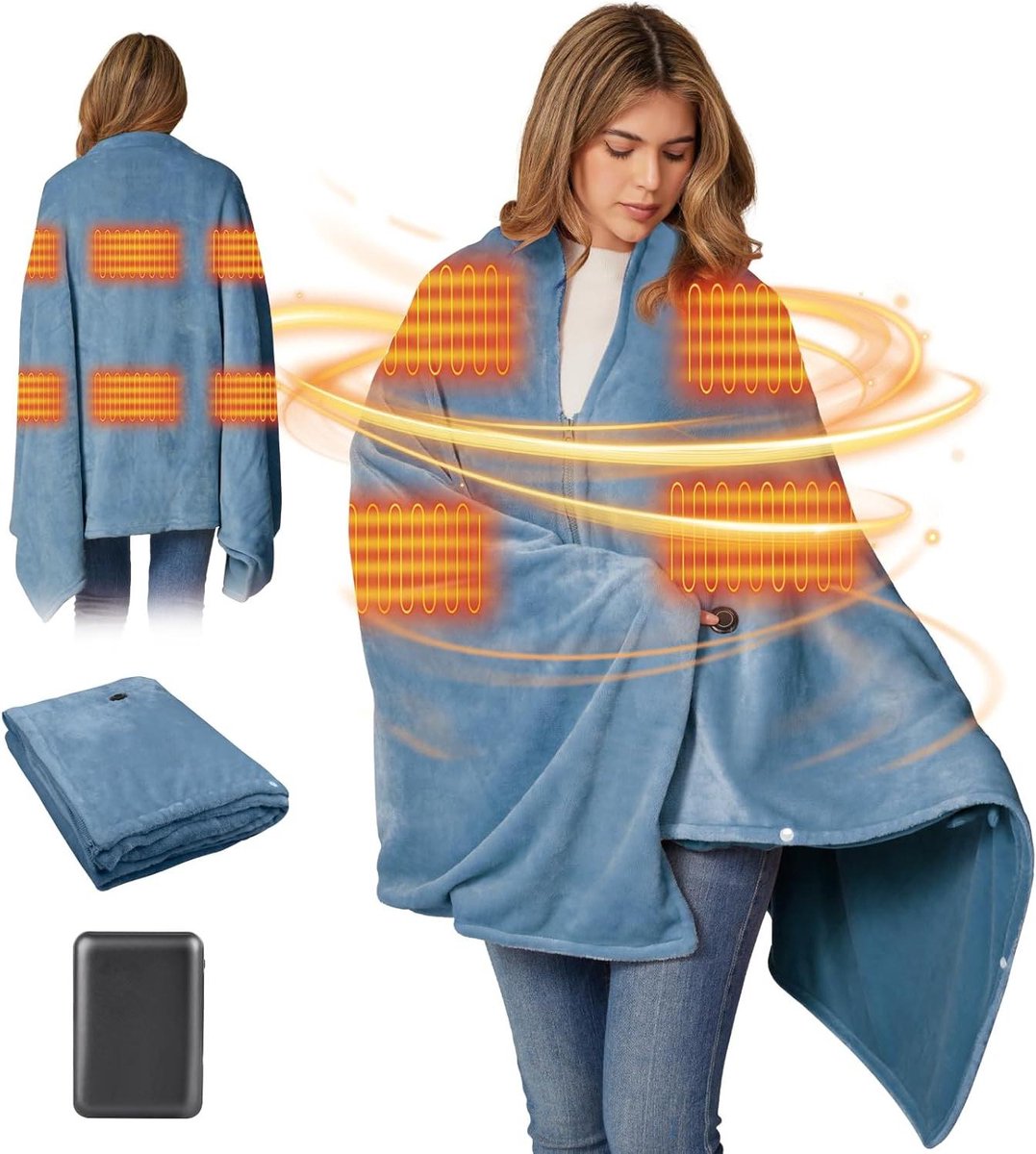 Elektrische Deken - Verwarmde Sjaal - Warm Blijven - 6 Verwarmingszones - 180 x 90 cm - Lichtblauw