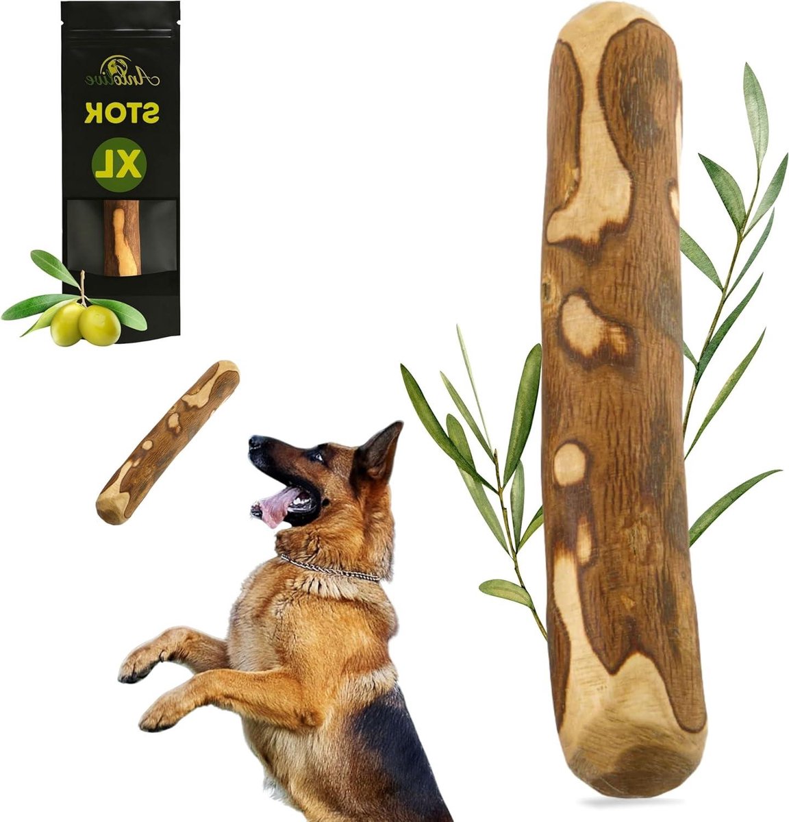Kauwstaaf Olijfhout - Honden Speelgoed - Tandverzorging Hond - Natuurlijk Geen Splinters - XL 27-30cm - Natuurlijk Hout