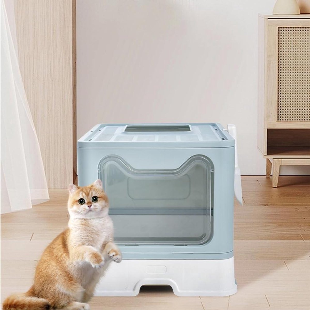Kattenbak - Katten toilet - Netjes en geurloos - Met lade en schep - 51 x 41 x 38 cm