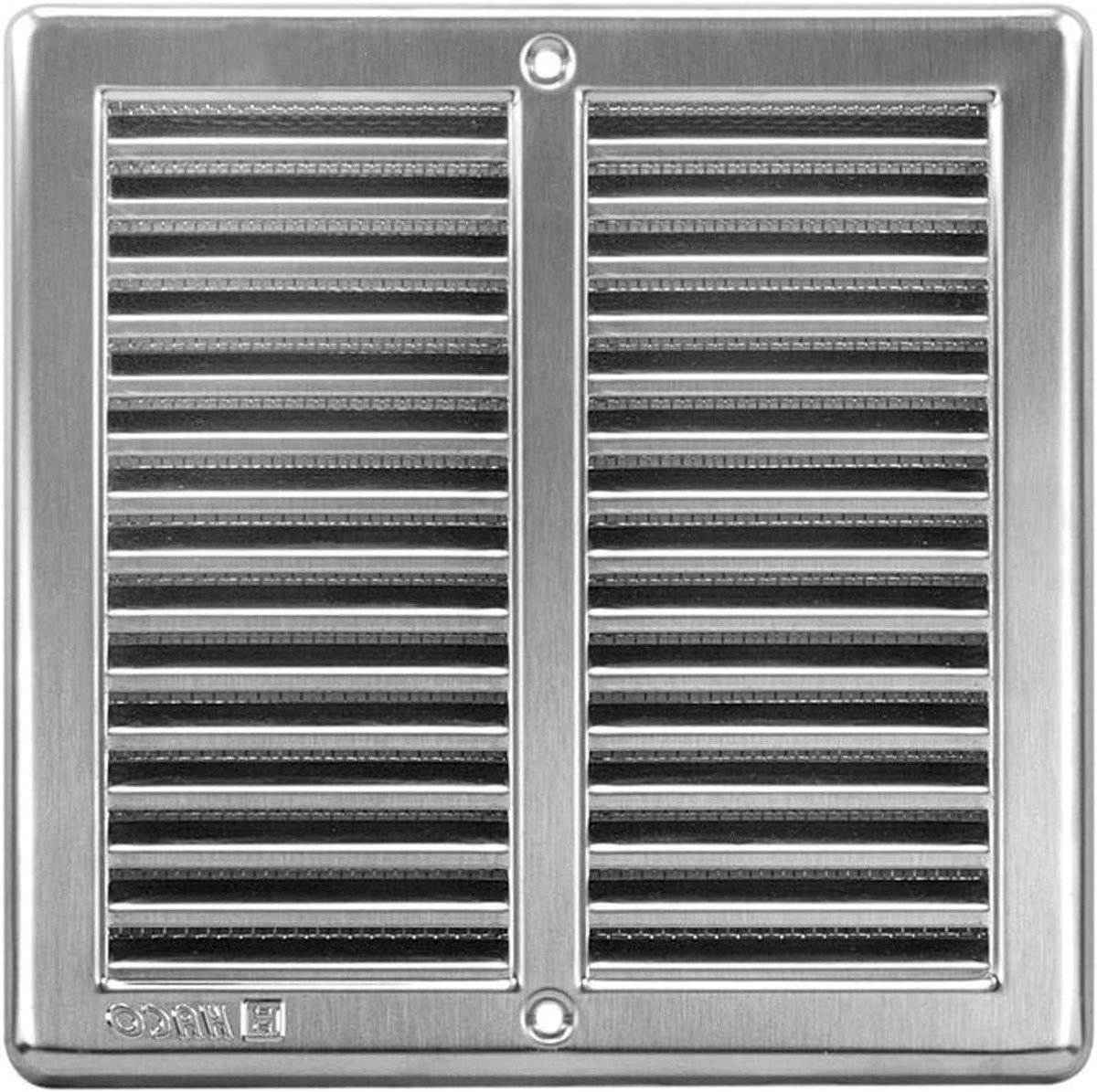 Ventilatierooster RVS - Insectenwering rooster - Luchtcirculatie verbeteren - Met inbouwframe - 200 x 200 mm - Bruin