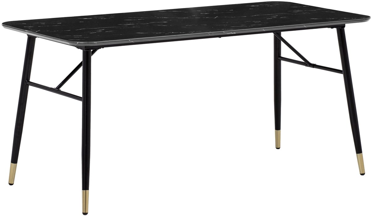 Eetkamertafel 120x60x76 cm eettafel zwart in marmerlook modern, keukentafel klein, eettafel rechthoekig, tafel eetkamer met metalen poten