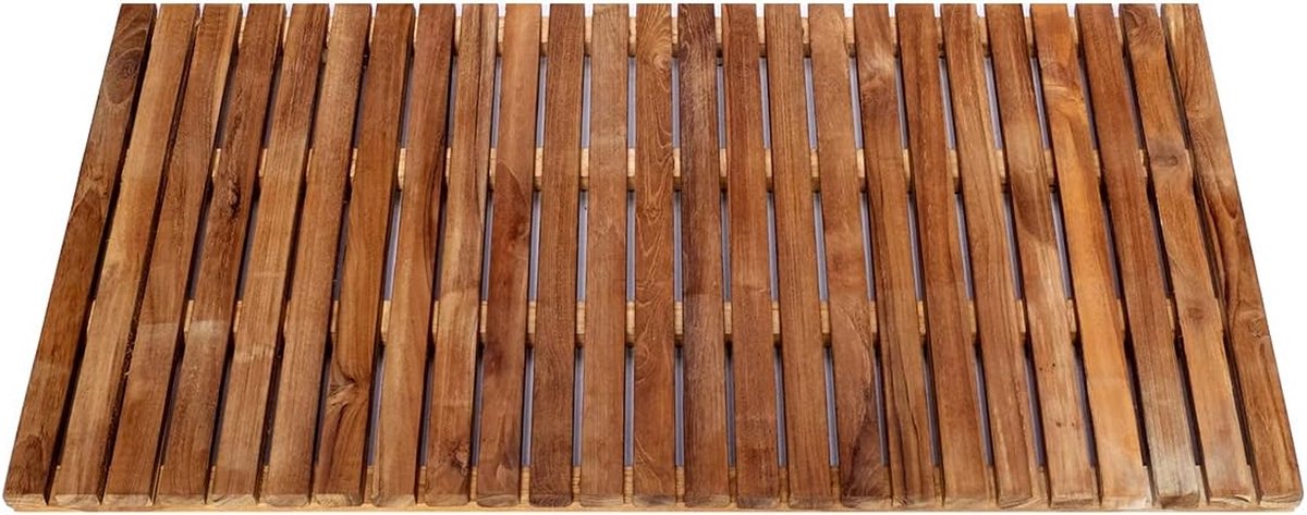 Douchemat Hout - Badmat Teak - Binnen en Buiten - Antislip Rubberen Voetjes - 80 x 50 cm - Natuurlijk
