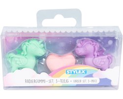 SnelShoppen - Eenhoorn-gum Set 3-delig - Schattige Gummen voor Kinderen - Perfect voor School, Creatief Schrijven - Hartje en Pegasus Design - Willeke