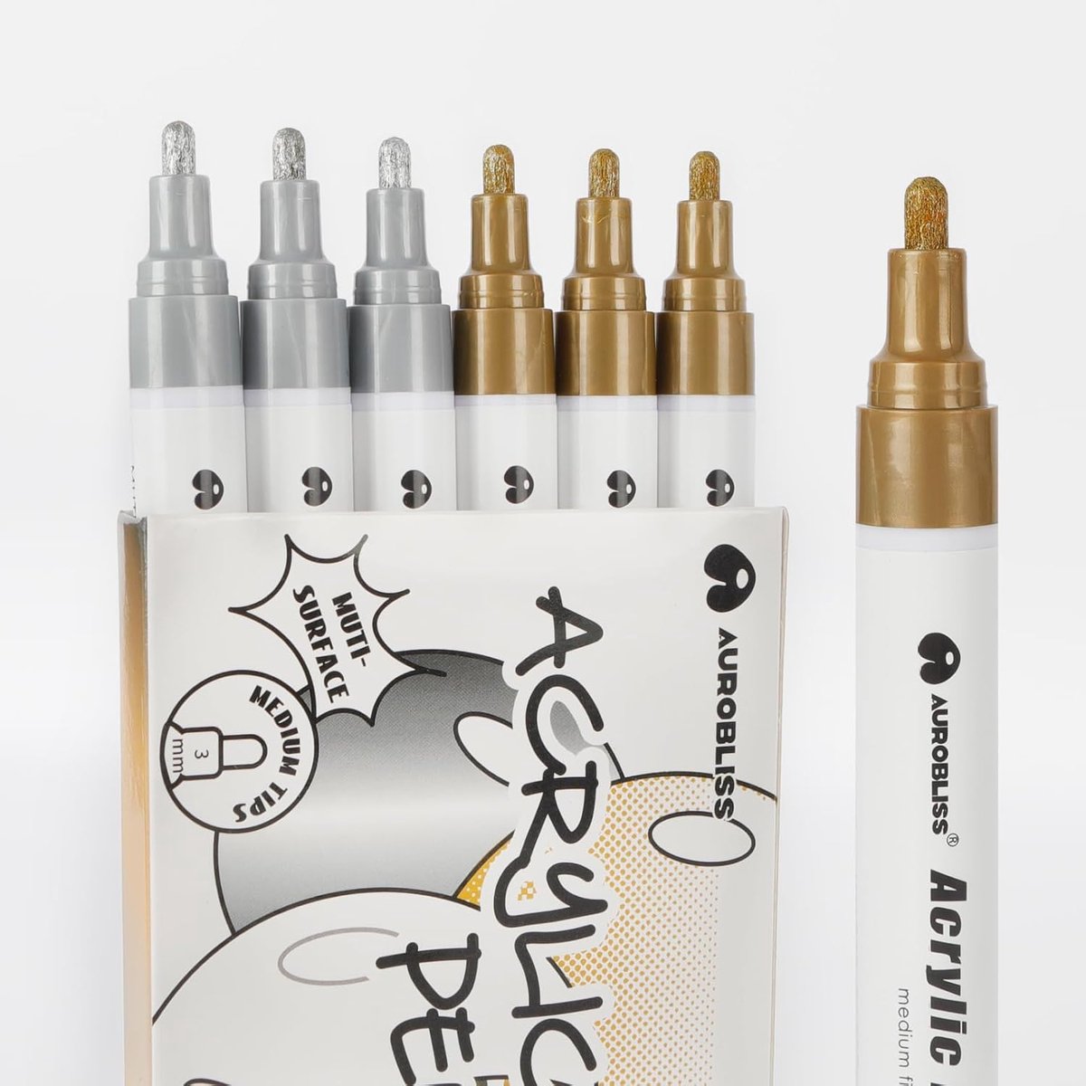 SnelShoppen - Acryl Verf Pens Set 6 Stuks - Goud en Zilver 2-3mm Dikke Metallic Markers voor Glas, Hout, Stof, Canvas, Metaal, Scrapbooking - Perfect