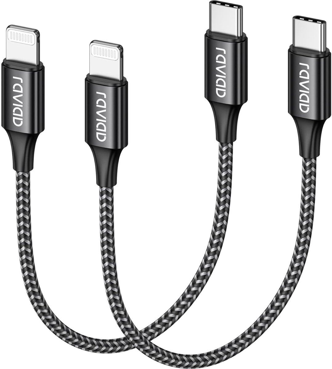 Thijox - USB C naar Lightning-kabel 0,15 m - 2 stuks - MFi-gecertificeerd - Power Delivery - Nylon - iPhone opladen - Geschikt voor iPhone 14/13 Pro M