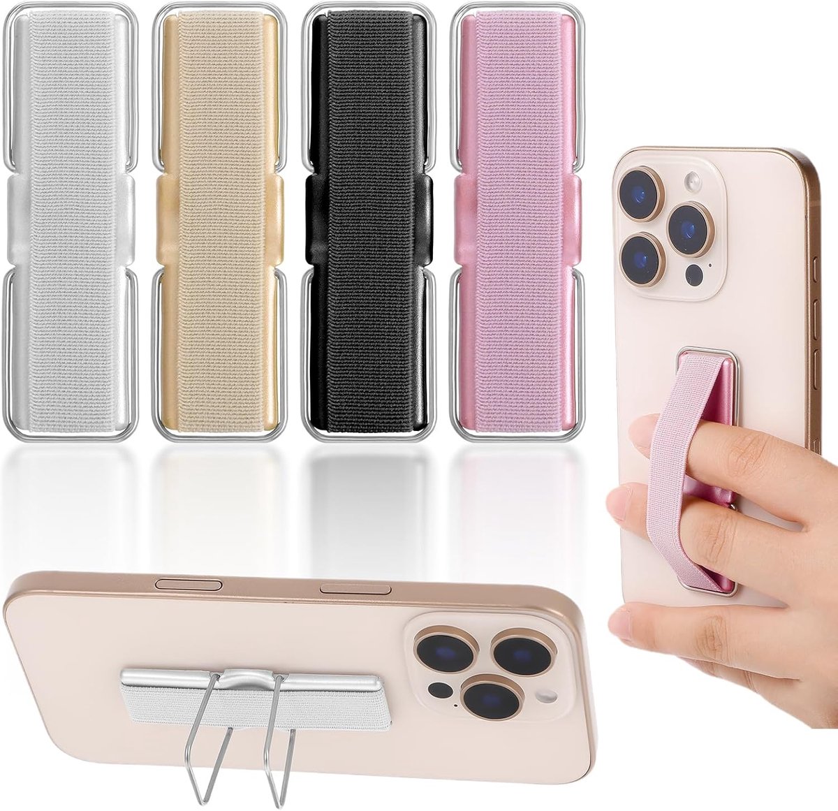 SnelShoppen - 4 stuks Mobiele Telefoonhouder, Zelfklevende Vingerhouder voor E-readers en Tablets, Flexibele Grip, Ultra Dun Ontwerp, Onderdelen voor