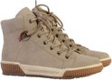 Beige veterlaarsjes van Rieker met bruine veters en zolen.