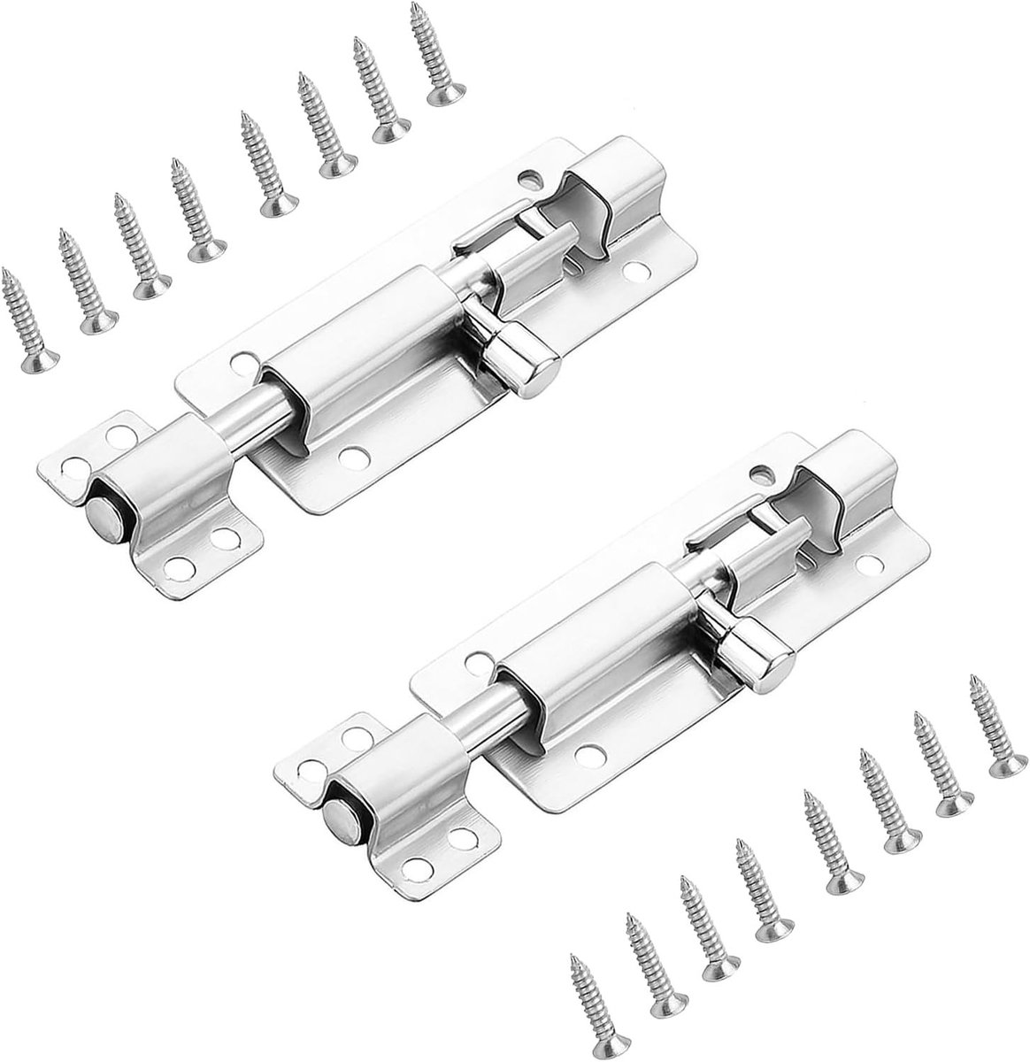 Set van 2 RVS Deursloten 3" voor Schuifdeuren met Schroeven - Veiligheidsvergrendeling voor Badkamer, Tuin en Garage Deuren