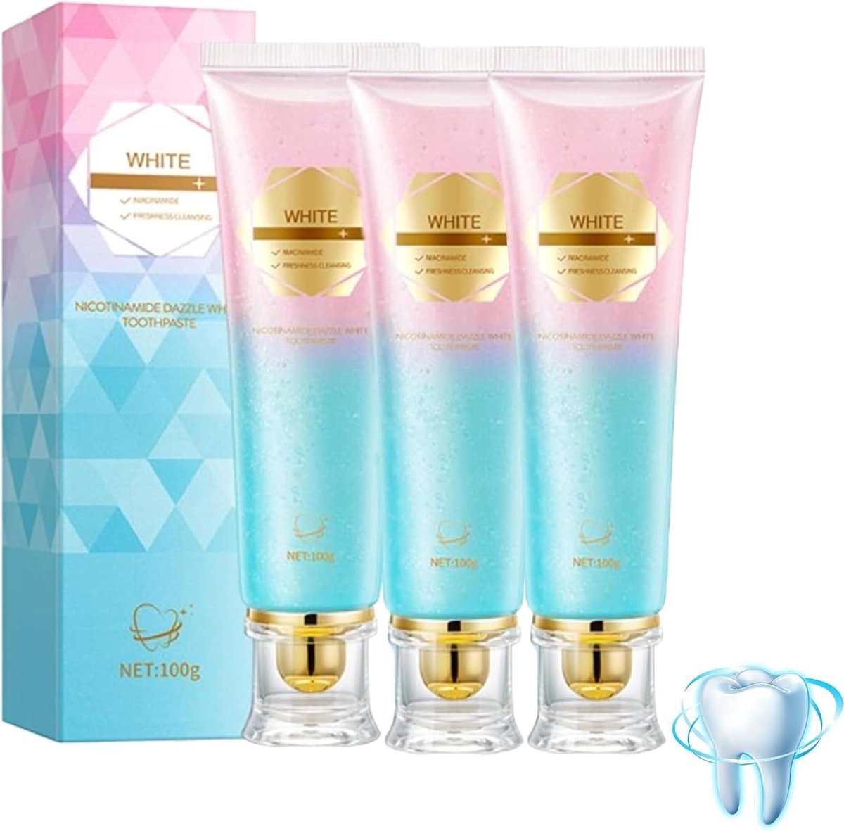 Whitening Tandpasta met Nicotinamide, 3 stuks, voor stralend witte tanden, diepe reiniging en frisse adem, natuurlijke formule met niacinamide en effectieve whitening ingrediënten