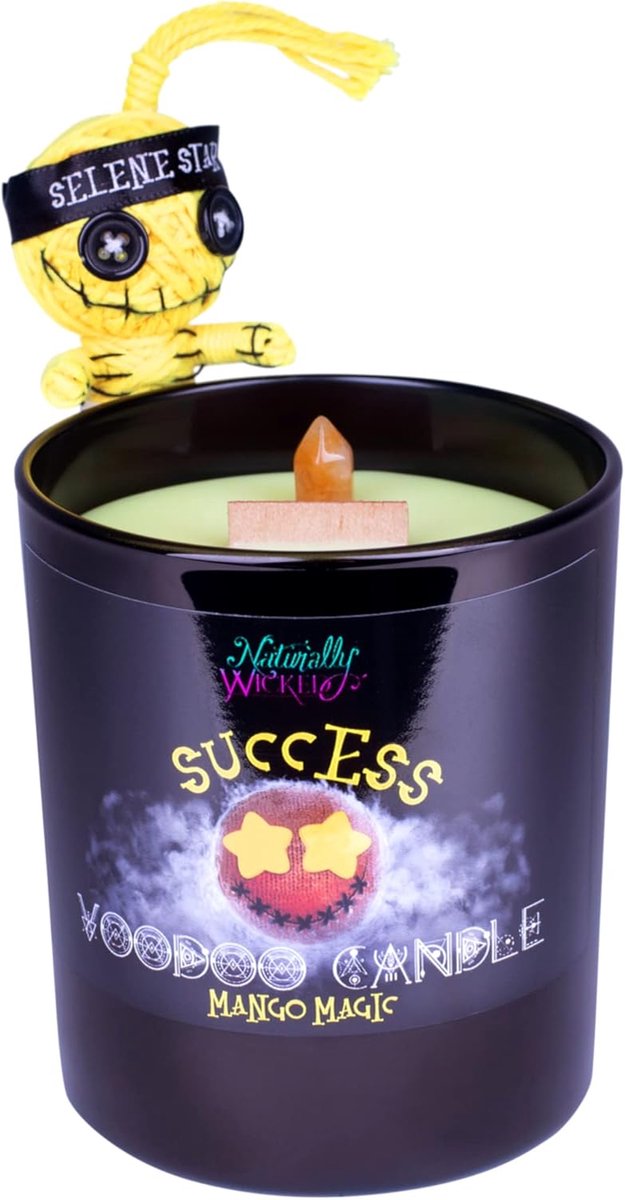 SnelShoppen - Voodoo Success Candle met Voodoo Poppen & Jade Crystal Wand | Natuurlijke Vegan Soja Kaars | Geur Mango Magic | Perfect voor Rituelen &