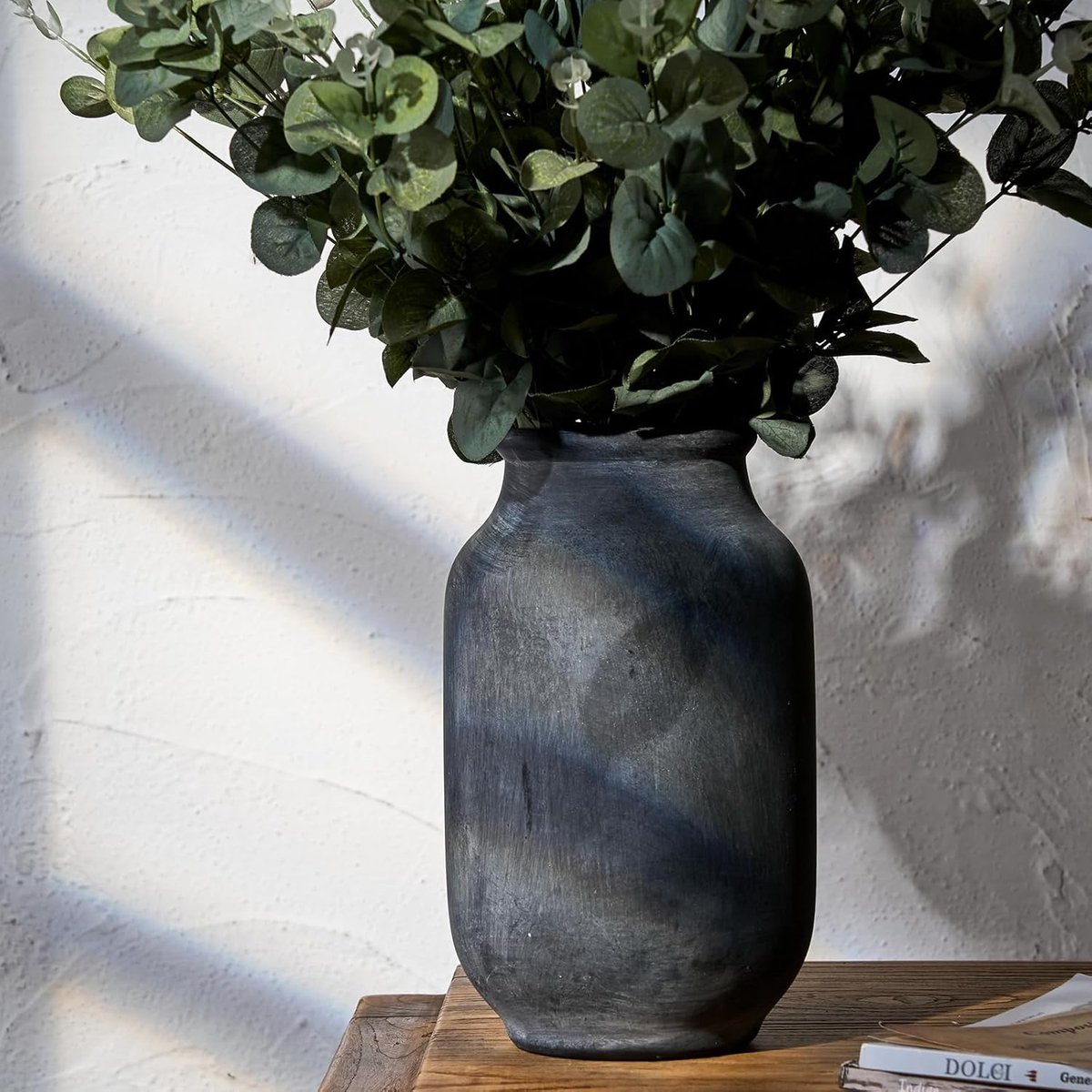 SnelShoppen - Rustic Farmhouse Vaas 9.5 Inch Keramiek Zwart | Moderne Decoratie voor Woonkamer, Tafel, Plank | Perfect voor Pampas Gras en Bloemen