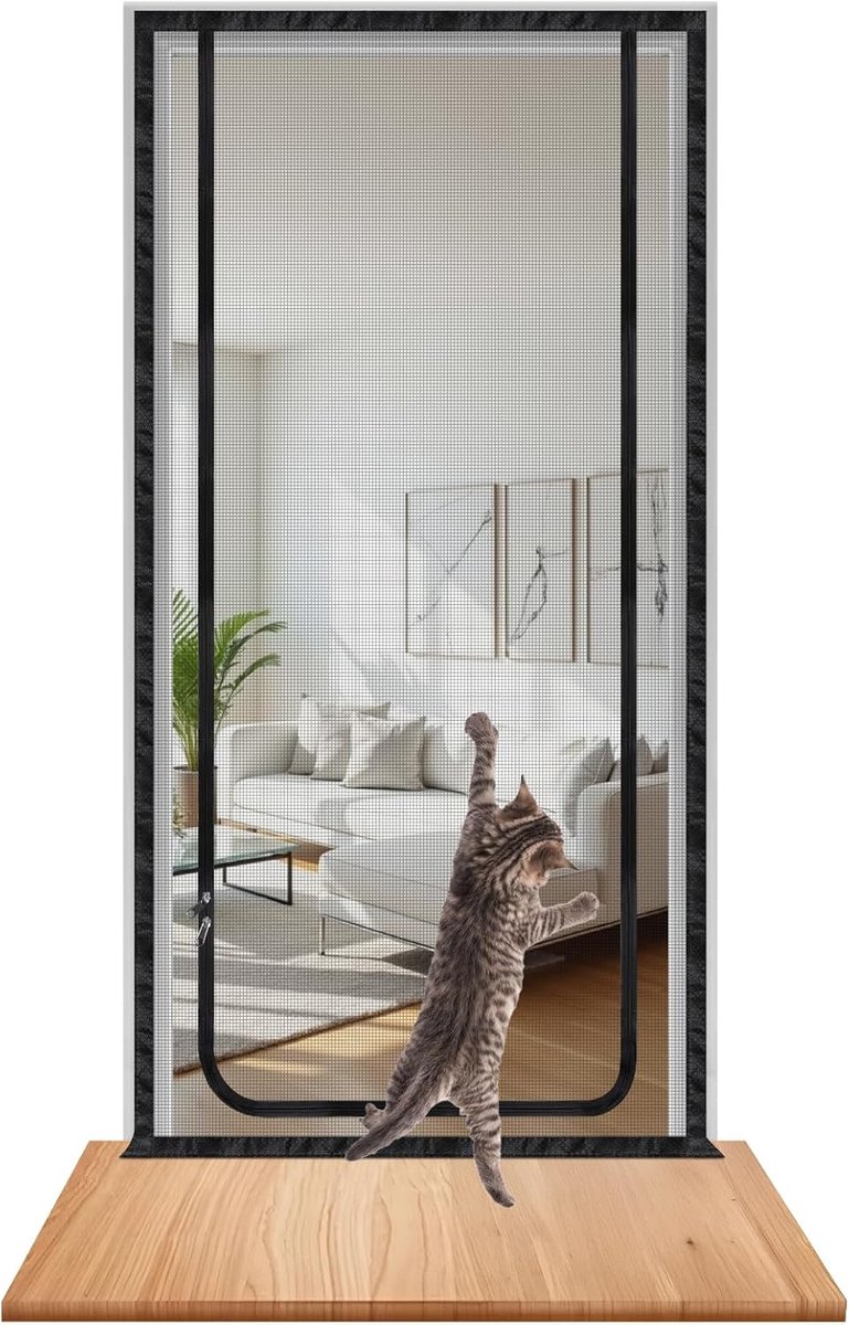 SnelShoppen - DBREAKS Kattennet voor Balkon, Katten Grille Deur met Rits, Dierenbescherming, Schuifdeur, 100 x 210 cm, UV-bestendig, Waterdicht, Geen