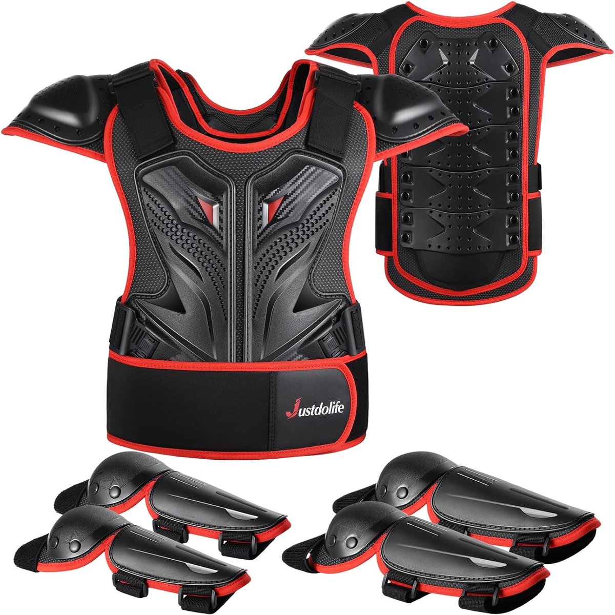 SnelShoppen - 5D Motorkleding Set voor Kinderen - Compleet met Beschermende Chest Guard, Elleboog en Knie Pads - Ideaal voor Fietsen, Motocross en Avo