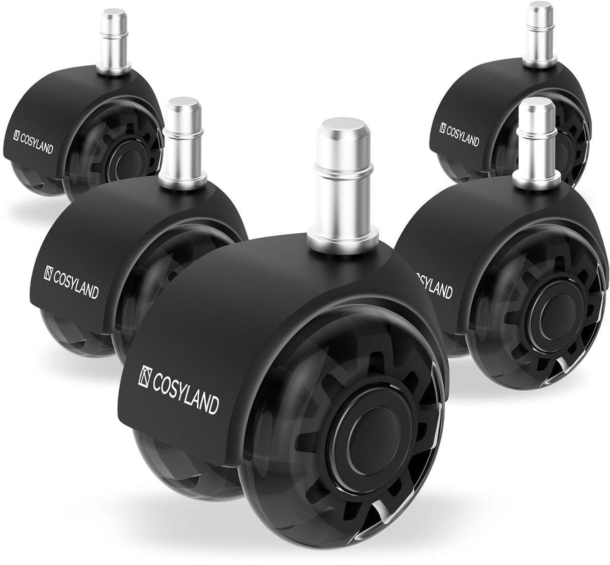 SnelShoppen - 5 Stuks Kantoormeubel Wielen 11mm x 22mm - Stille Dubbele Wielen, Geen Krassen, Geschikt voor Parket, Laminaat & Tegels - Zwart/Transpar