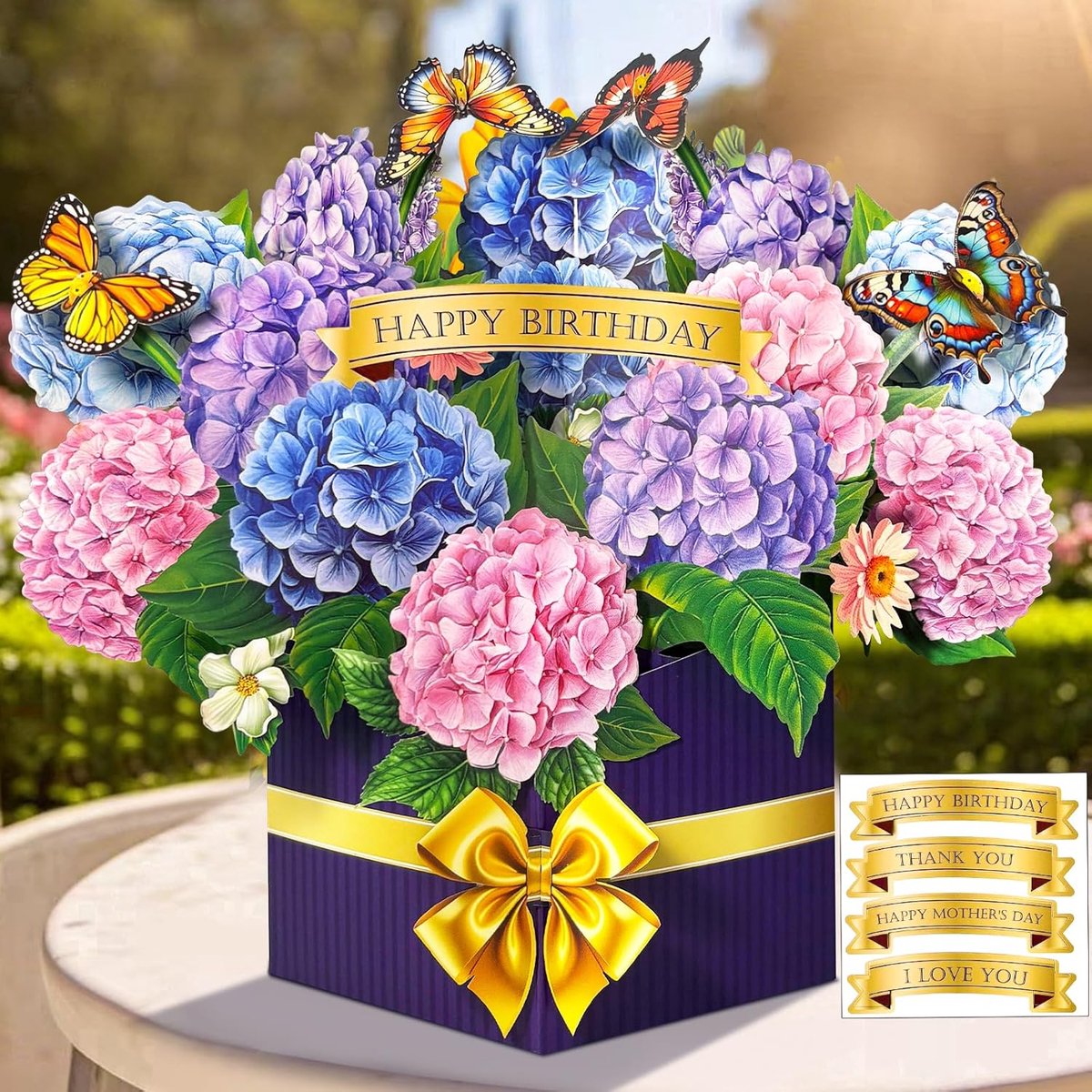 SnelShoppen - Pop-up Kaart Hortensia, 3D Bloemenkaart Verjaardag, Voor Vrouw, Moeder, Tante, Vriendin, Collega, Dankkaart, Pensioen, Get Well
