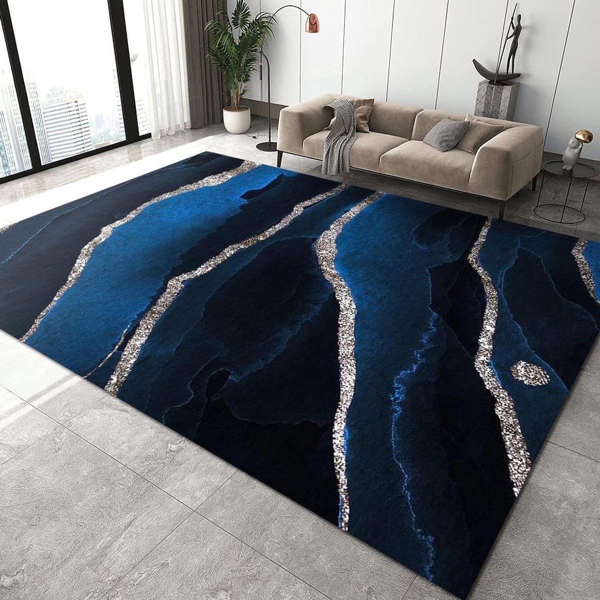 Gebied Tapijt - Vloerkleed Woonkamer - Woonkamer Decoratie - Antislip Flanel Stof - 180 x 240 cm - Marineblauw Zwart