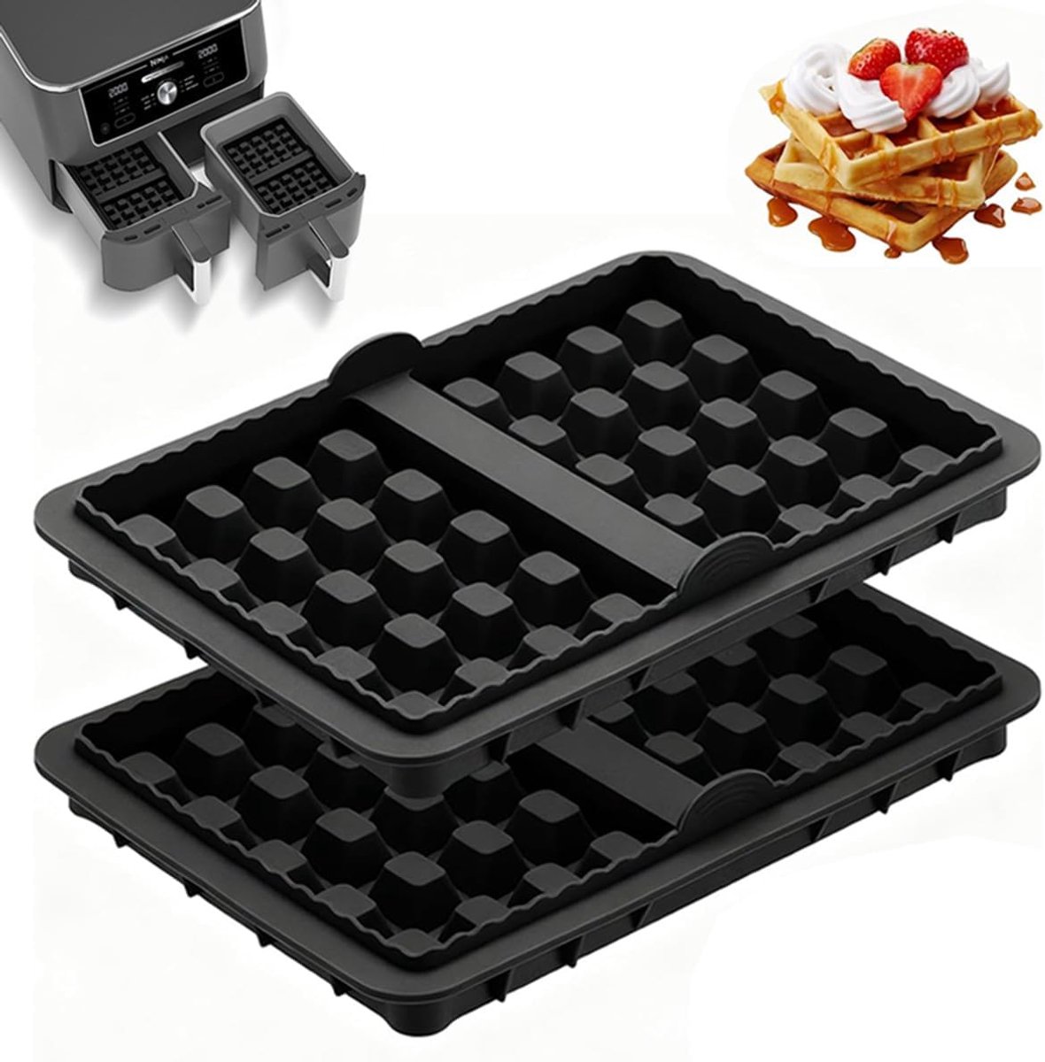 SnelShoppen 2 Stuks Wafelinzetstukken Airfryer Accessoires Silicone Belgische Wafelvorm Geschikt voor Ninja AF300EU AF400EU AF451EU AF500DE SL