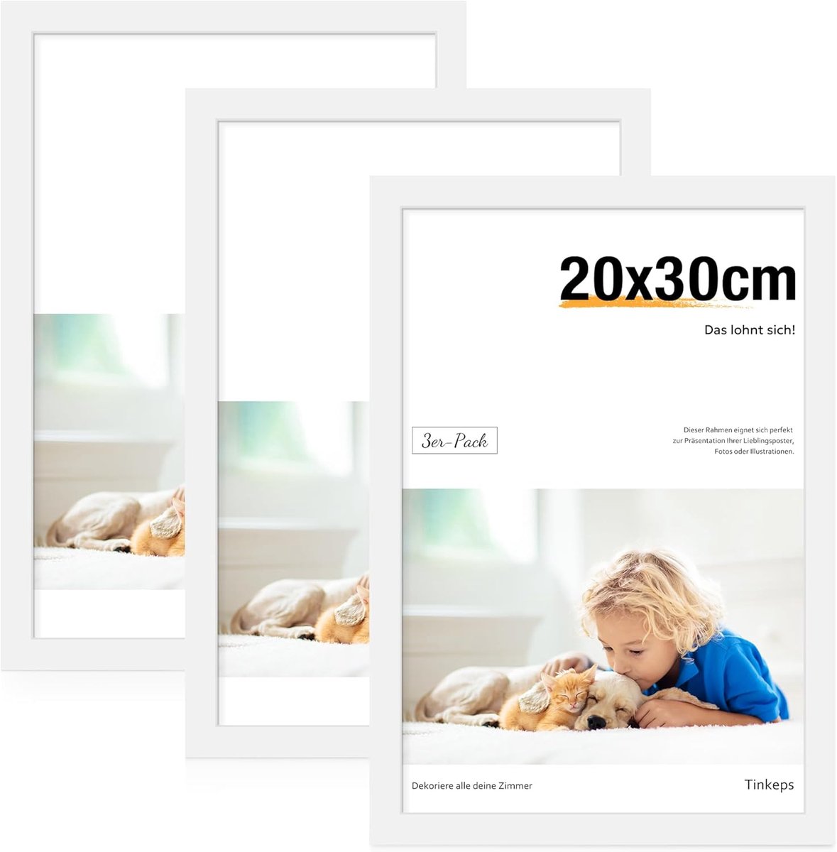 SnelShoppen - Set van 3 Fotolijsten 20 x 30 cm Wit, Houten Lijsten voor Foto's, Posters en Afbeeldingen, Ideaal voor Thuis, Kantoor en Feestdecoratie