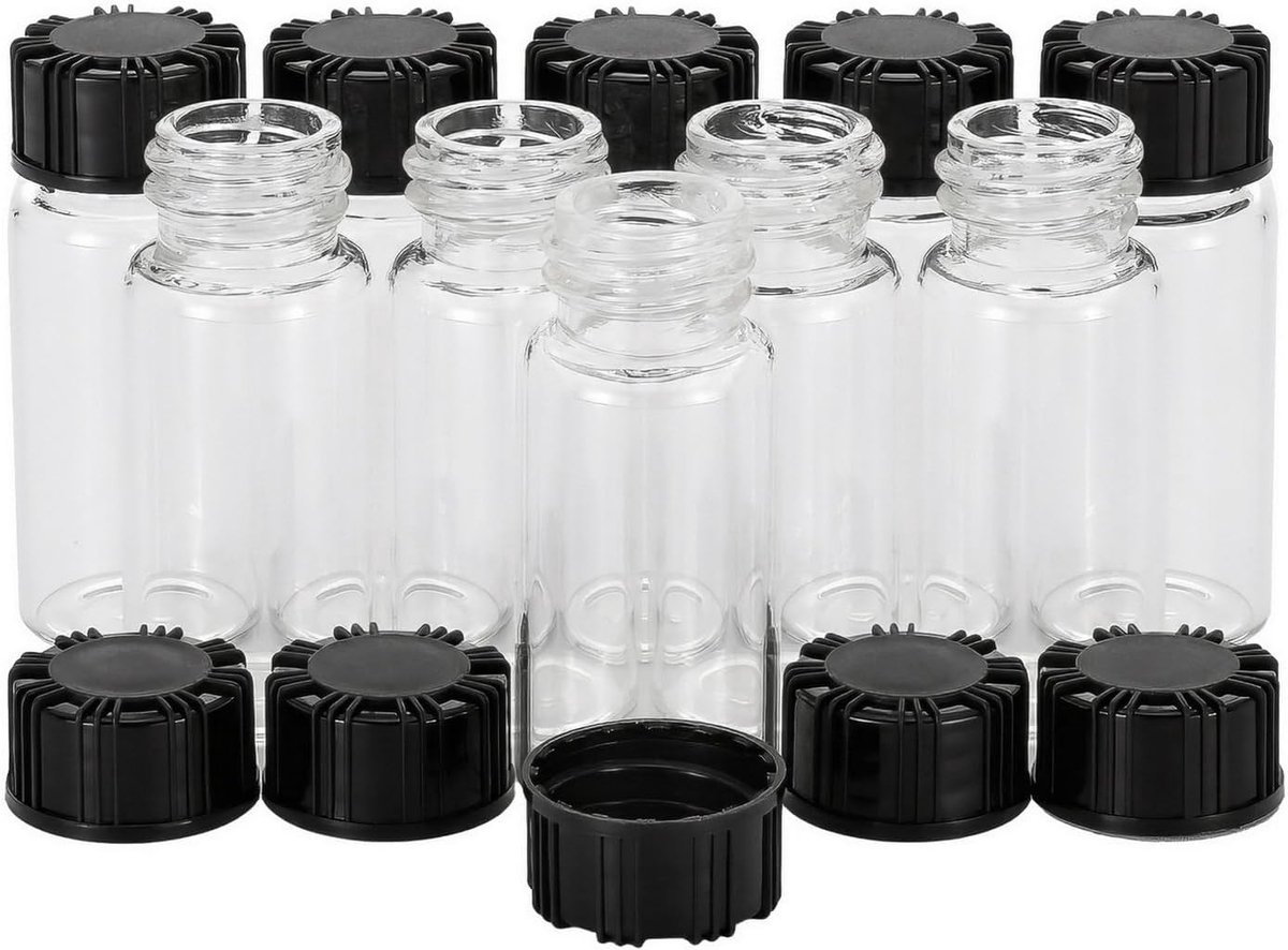 SnelShoppen - Glazen bemonsteringsflessen 10 ml, transparant, schroefdop, 10 stuks, ideaal voor laboratorium, opslag chemische oplossingen, luchtdicht