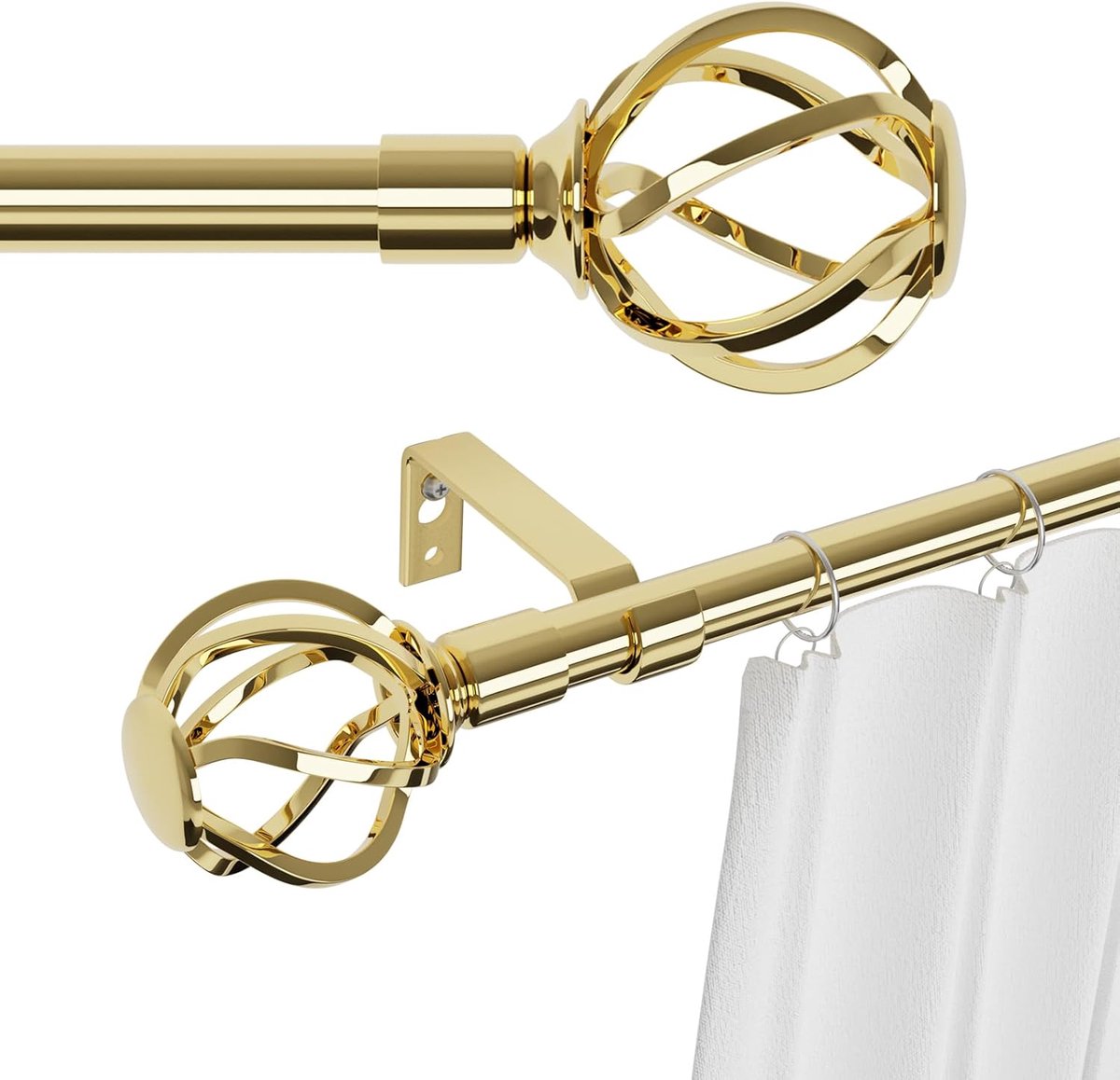 SnelShoppen - Gouden Gordijnroede 183-365 cm met Kooieindstukken, Zware Decoratieve Gordijnroede voor Buitenterras en Glazen Schuifdeur, 5/8 Inch Diam