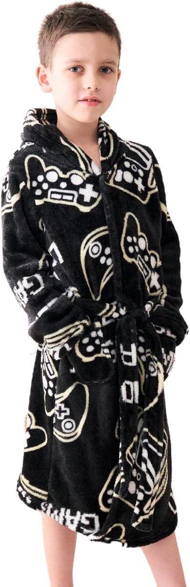 SnelShoppen - Zachte Fleece Badjas met Capuchon voor Jongens - Warme Nachtkleding voor Kinderen - Ideaal voor Thuis, Kamperen en Slapen - Maat 110-140