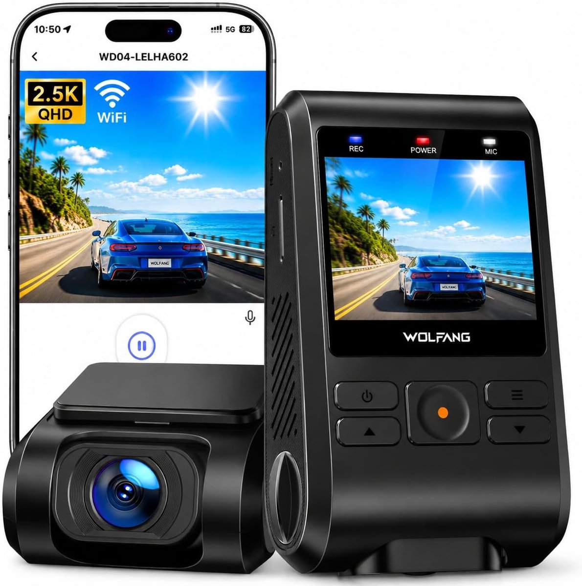 SnelShoppen - Dash Cam voor Auto's, 1440P Mini WiFi Camera met 2'' IPS Scherm, Parking Monitor, Nachtopname, WDR, 170° Hoek, G-Sensor, Loopopname en A