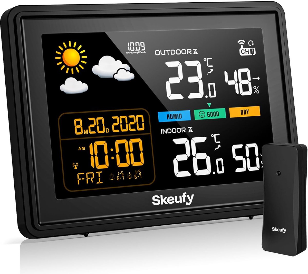 SnelShoppen - Draadloos Weerstation met Buitensensor, Temperatuur- en Vochtigheidsmeter, DCF-Radioklok, Kleurendisplay, Binnen en Buiten Weer, Ideaal