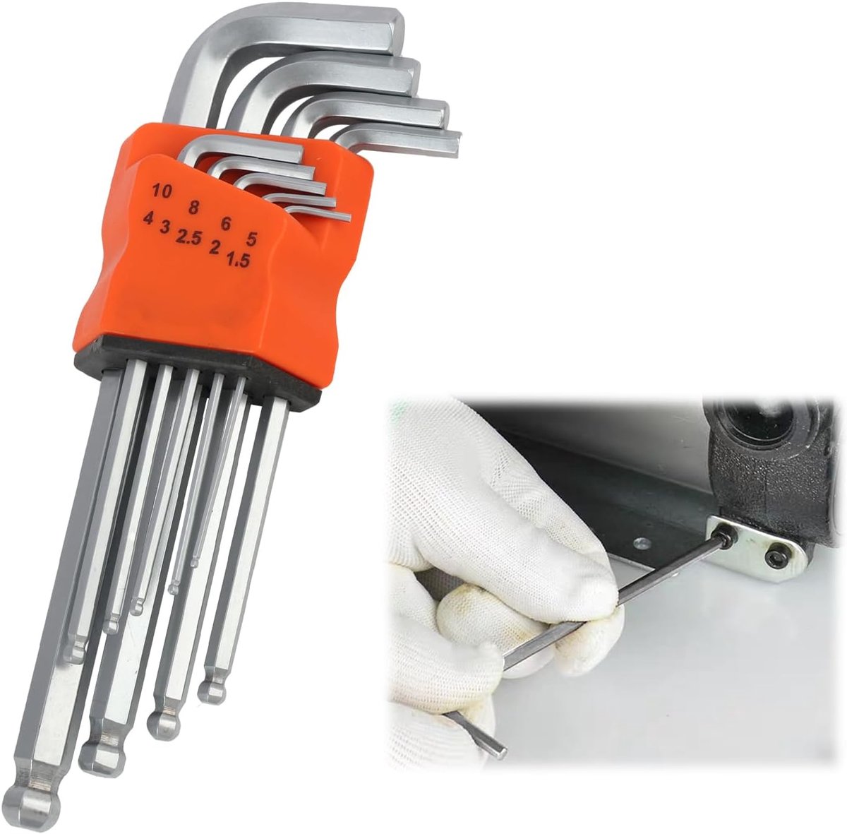 SnelShoppen - 9-delige ball head inbussleutel set, lange uitvoering, DIN ISO 2936, perfect voor moeilijk bereikbare schroeven, continu gehard, robuust