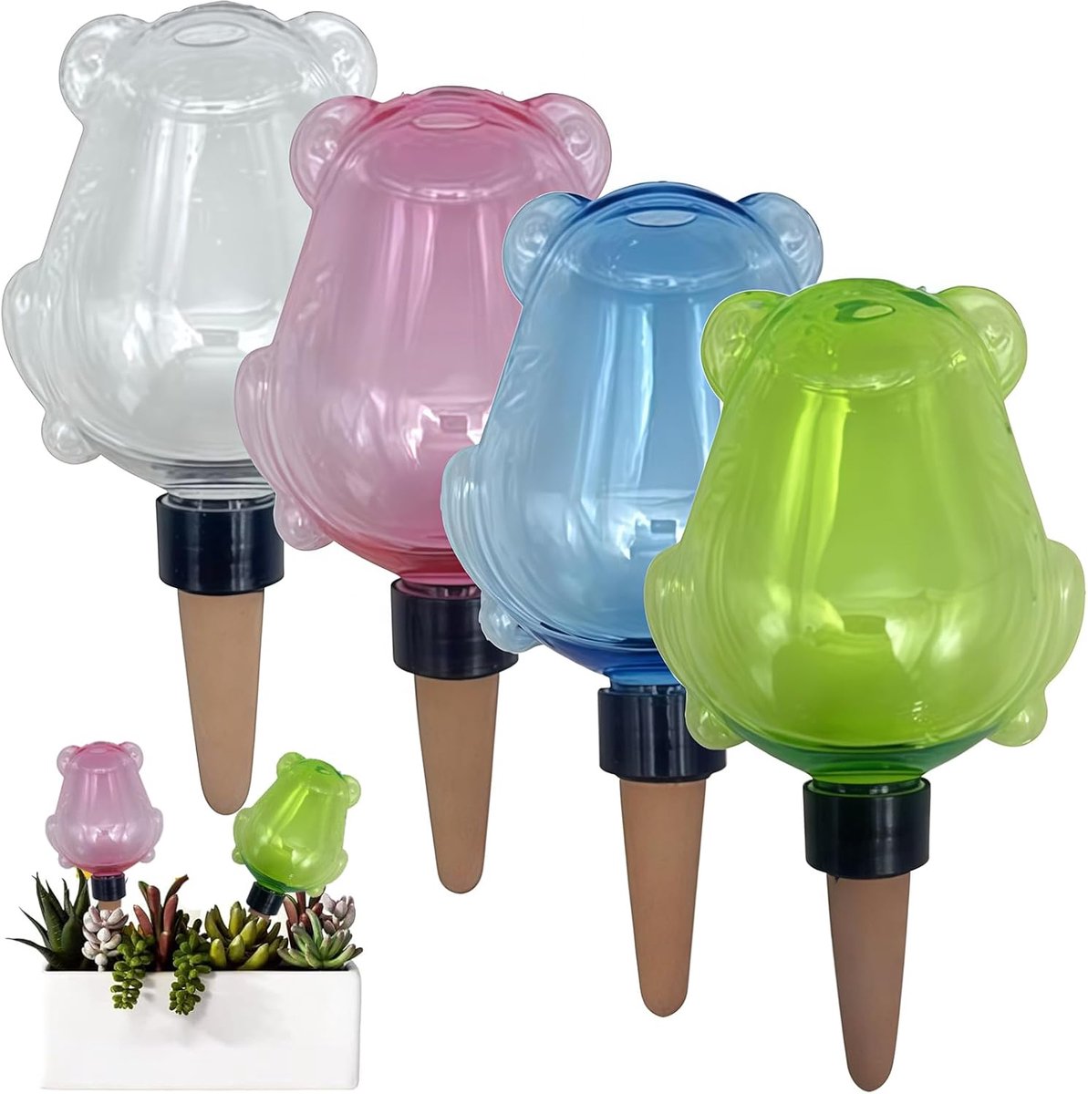 SnelShoppen - Set van 4 Automatische Plantenbewatering, Transparante Waterdispenser, 400 ml, Zelfbewatering voor Tuin en Balkon, Hoogwaardig PP en Ker
