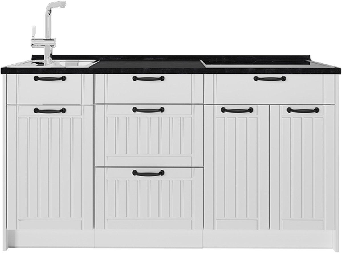 Vicco Keukenblok Fame-Line, Wit Landhuis/Wit, 150 cm, WB Antraciet