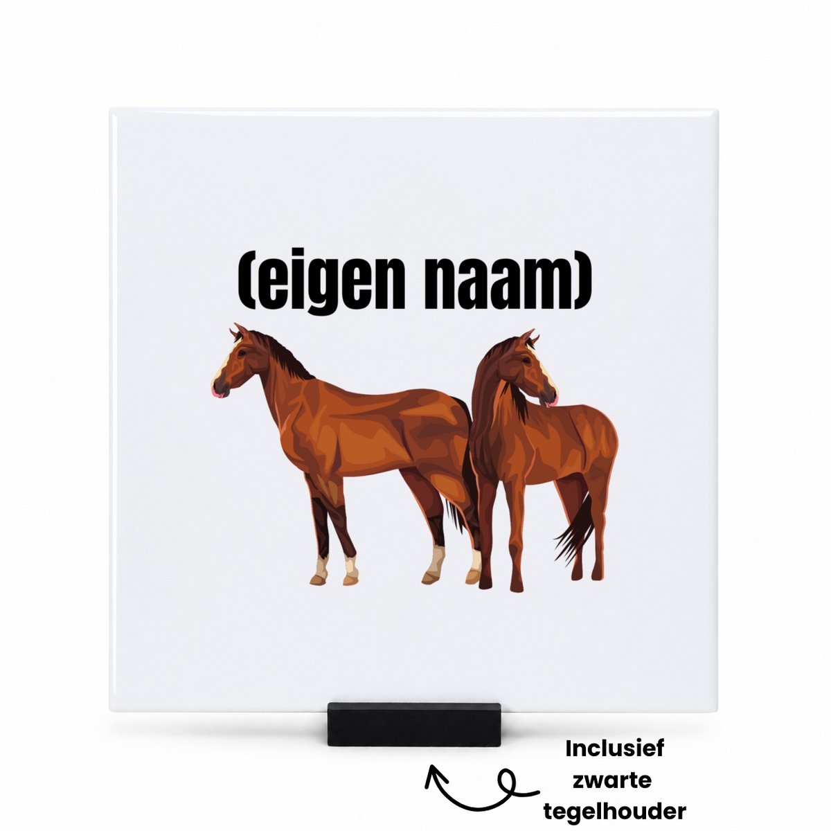 Hacebo paarden tegeltje met tegelhouder - Paarden - paardenliefhebebrs - tegeltjes met tekst - met eigen naam - Paarden spullen - Gepersonaliseerd - spreuktegels - 15x15 CM Wit