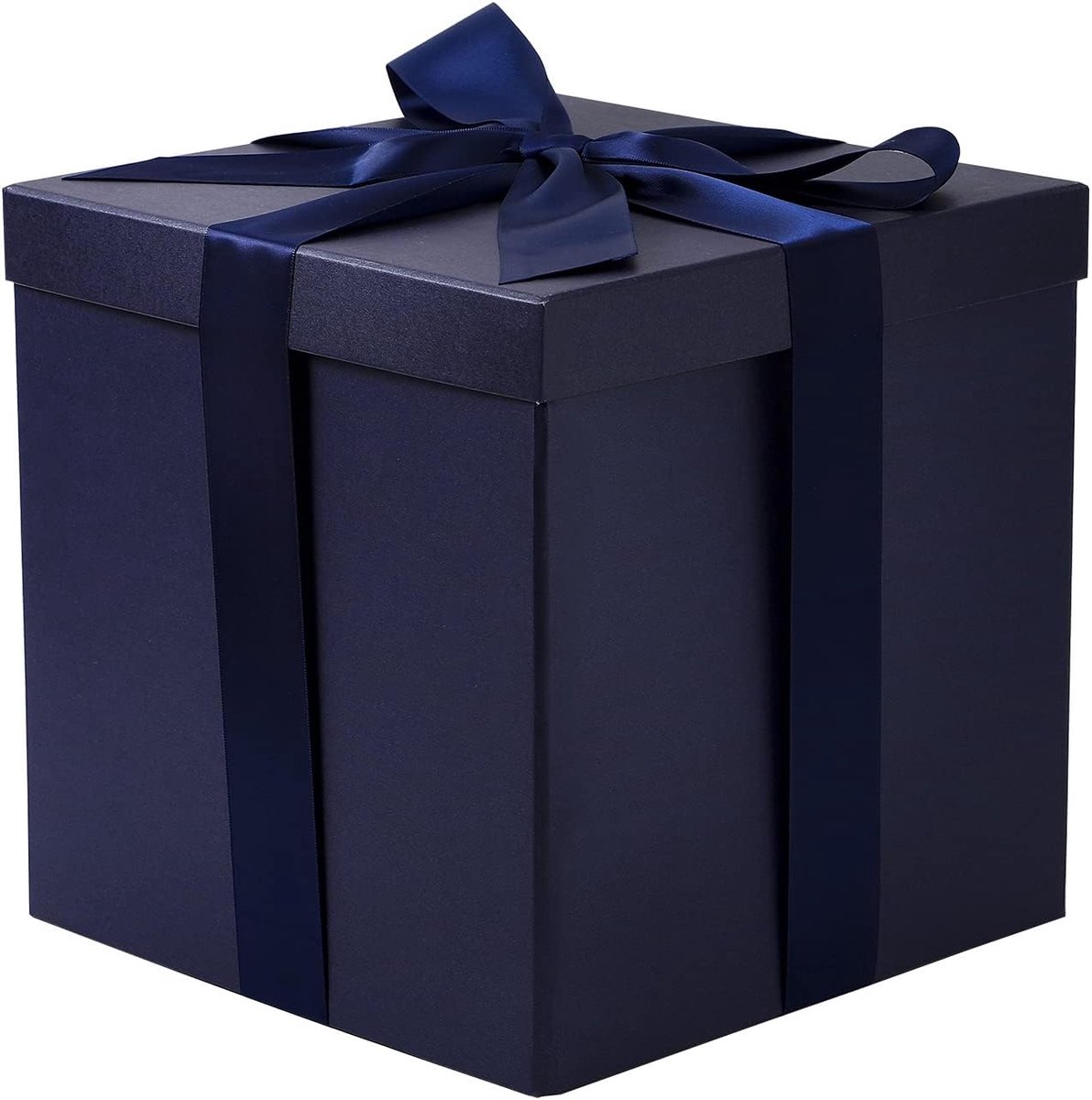 SnelShoppen - Medium Verjaardag Cadeau Doos met Deksel, Strik en Tissue Papier, Vouwbare Cadeaubox - 1 Stuk, 10 x 10 x 10 Inch, Marineblauw voor Feest