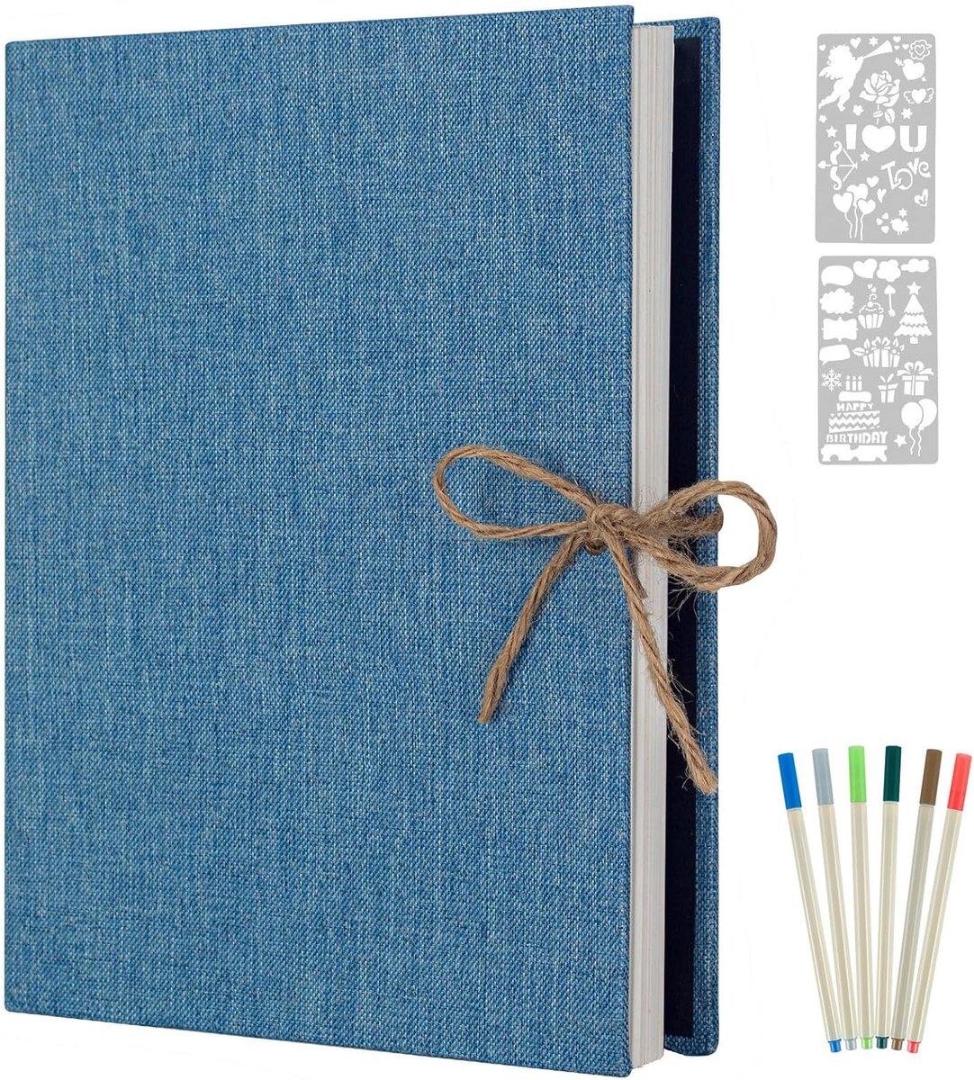 SnelShoppen - Photo Album 26x21cm - Zelfklevend, 60 Witte Pagina's - DIY Scrapbook met Linnen Kaft in Blauw - Perfect voor Familie en Trouwen