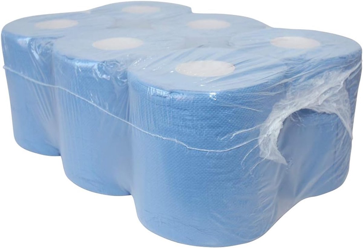 Thijox - Handdoekrol Midi 2-laags Blauw 150m - 400 Vellen - Absorberend Papier voor Werkplaats, Industrie en Horeca - Poetsdoek Rol voor Papierrol Dis