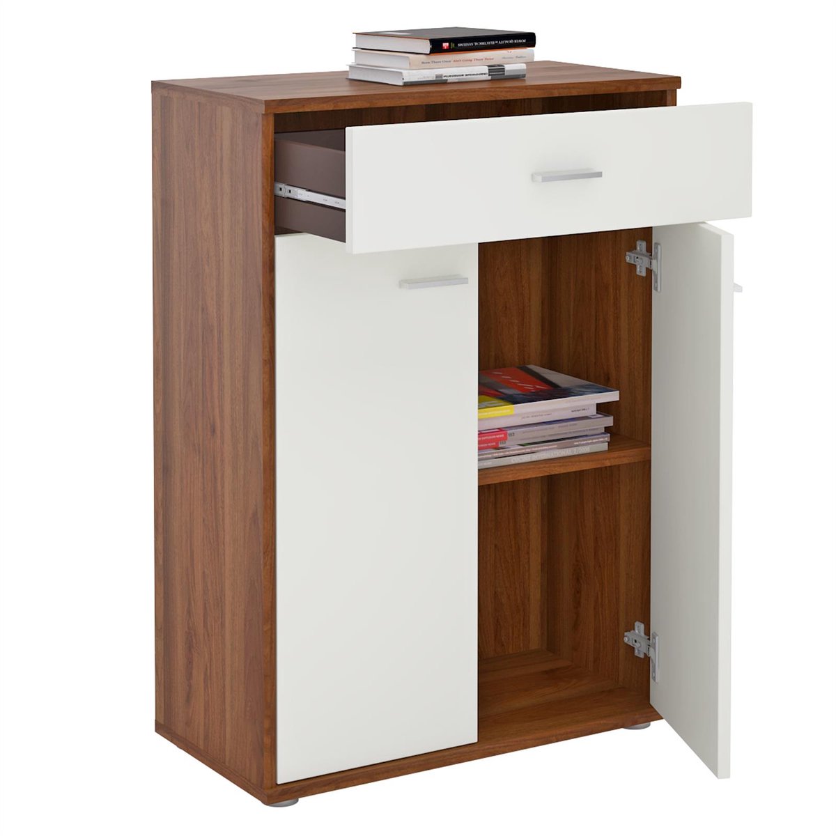 Commode TOMMY met lade - notenhout/wit