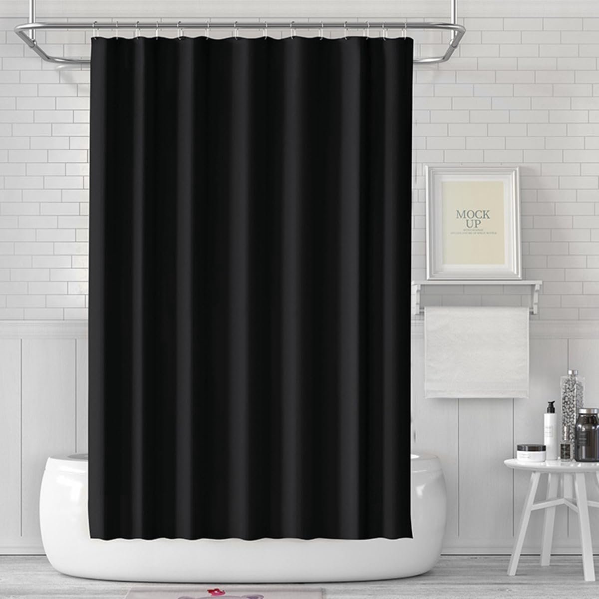 SnelShoppen - 180x200 cm Douchegordijn, Waterdicht en Antischimmel PEVA Gordijn met 12 Haakjes voor Badkamer, Zwart, Perfect voor Douche en Badkuip