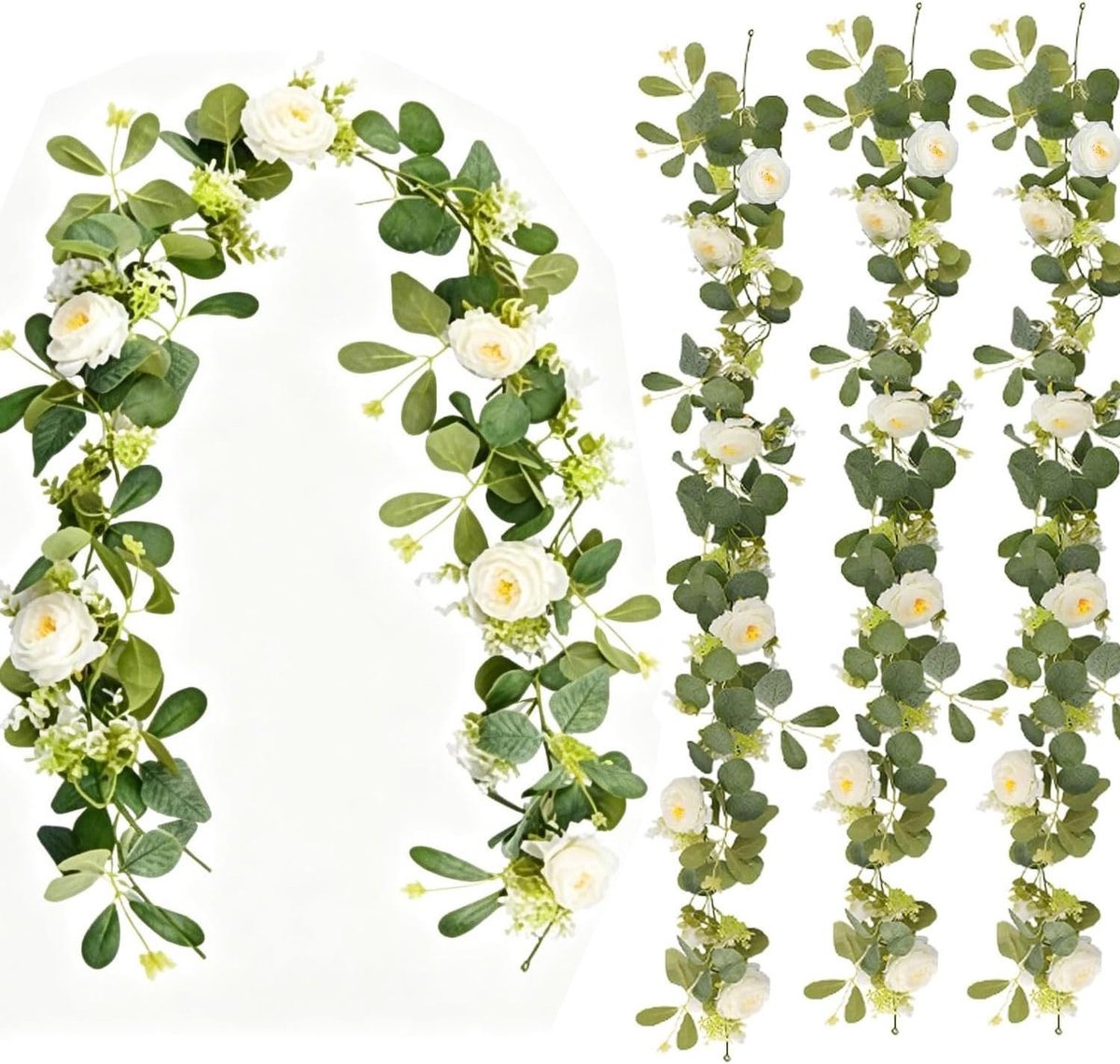 SnelShoppen - Set van 4 Kunstmatige Eucalyptus Bloemenguirlandes 180 cm - Eucalyptus Rozen Guirlande voor Bruiloft Decoratie, Tafel Achtergrond, Tafel