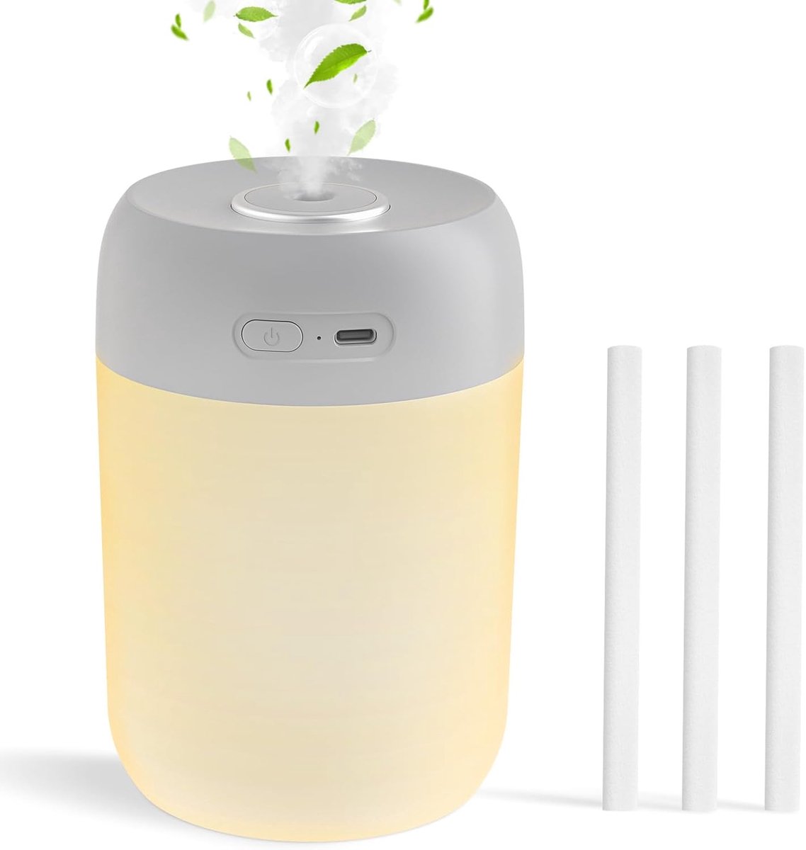 SnelShoppen - Mini-luchtbevochtiger 650 ml voor slaapkamer, kinderkamer, planten, stille werking 28 dB, 15 uur gebruik, grijs licht, ultrasonisch, ide