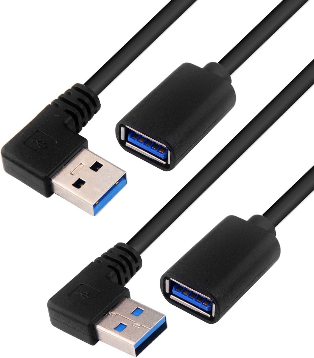 SnelShoppen - USB 3.0 Verlengkabel, USB Hoekplug 90 Graden Adapter, 90 Graden Links/Rechts/Onder Boven, USB naar Jack (30cm, 2-Pack)