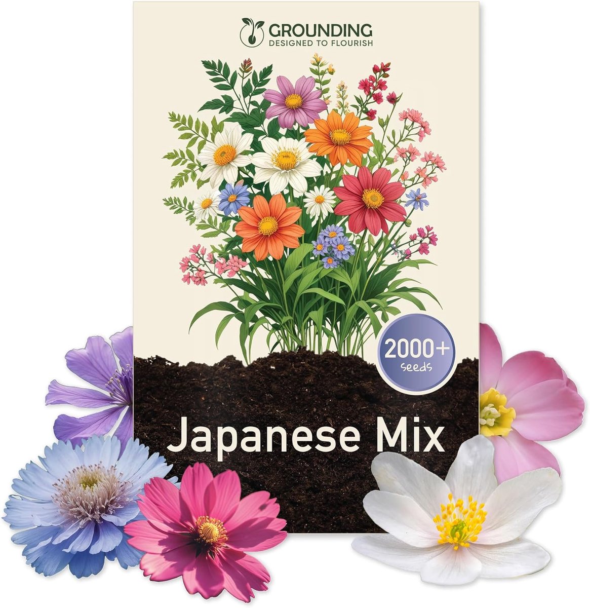 SnelShoppen - Grounding Japanse Wilde Bloemenweide Mix Zaad, 2000+ Zaden, Max Hoogte 30cm - Multicolor Bloemen - Ideaal voor Tuin, Bedden en Randen -