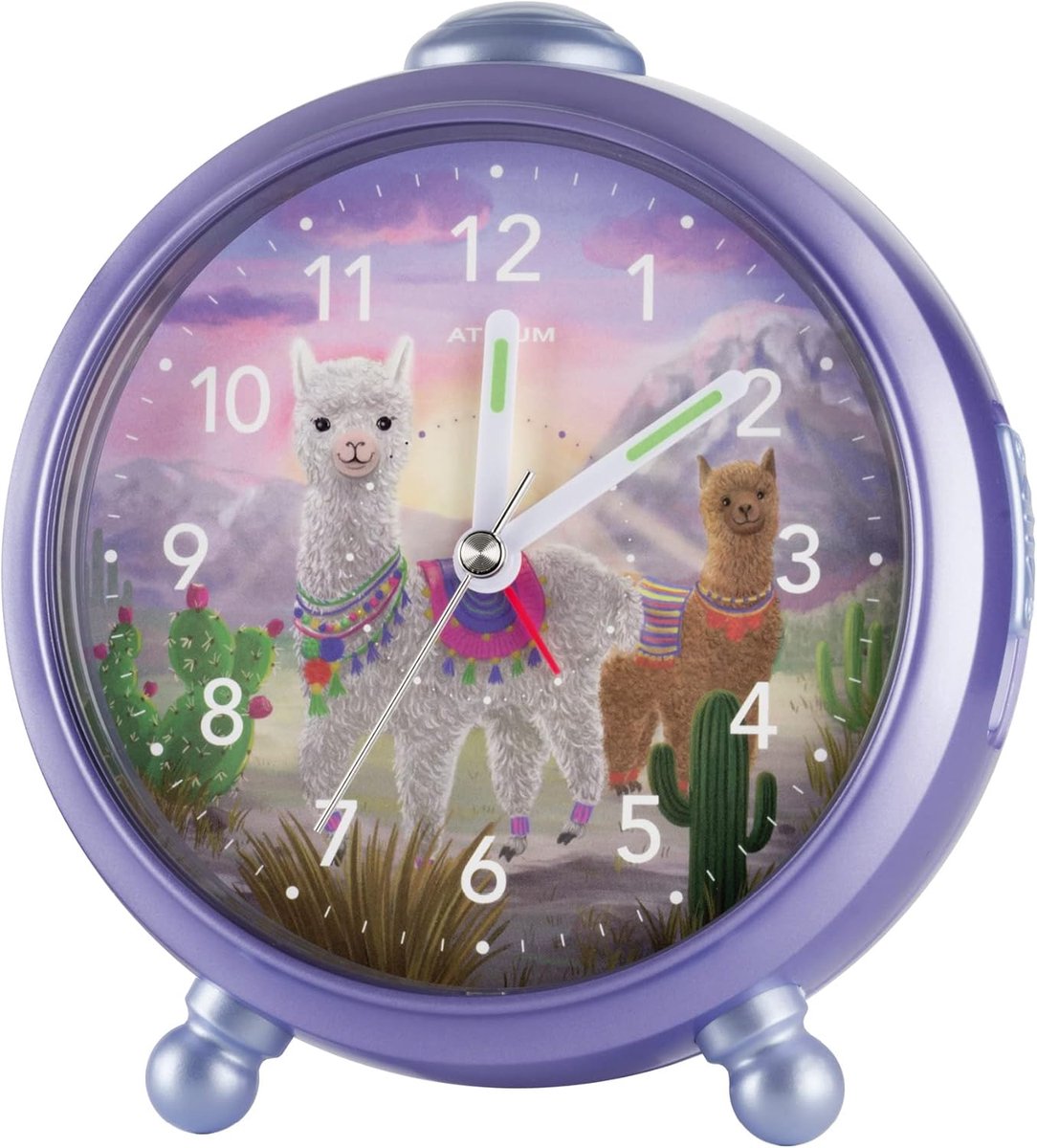 SnelShoppen - Kinderen Wecker Livi & Pedro Alpaca Llama Paars Lilac Analoge Quartz Klok Zonder Tikken met Licht en Snooze A932-8