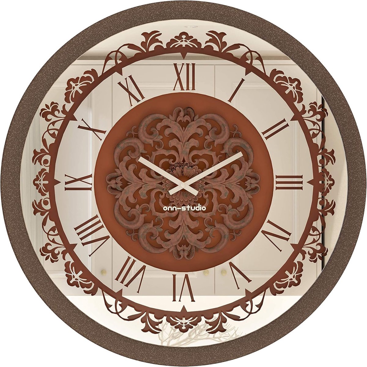 SnelShoppen - Cuprous (koper) Ronde Patina Gespiegeld Handgemaakte Wandklok 60cm - Stijlvolle Decoratie voor Woonkamer, Keuken, Slaapkamer, Kantoor en