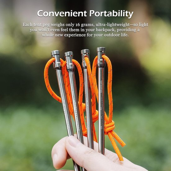 8pcs-lot Titanium Alloy Tent Pegs Ultralight Camping Stakes - Heavy Duty Nails Outdoor Canopy Ground Pins - 16g/pc - Ti4005P van Outdoors Equipments — afbeelding 2