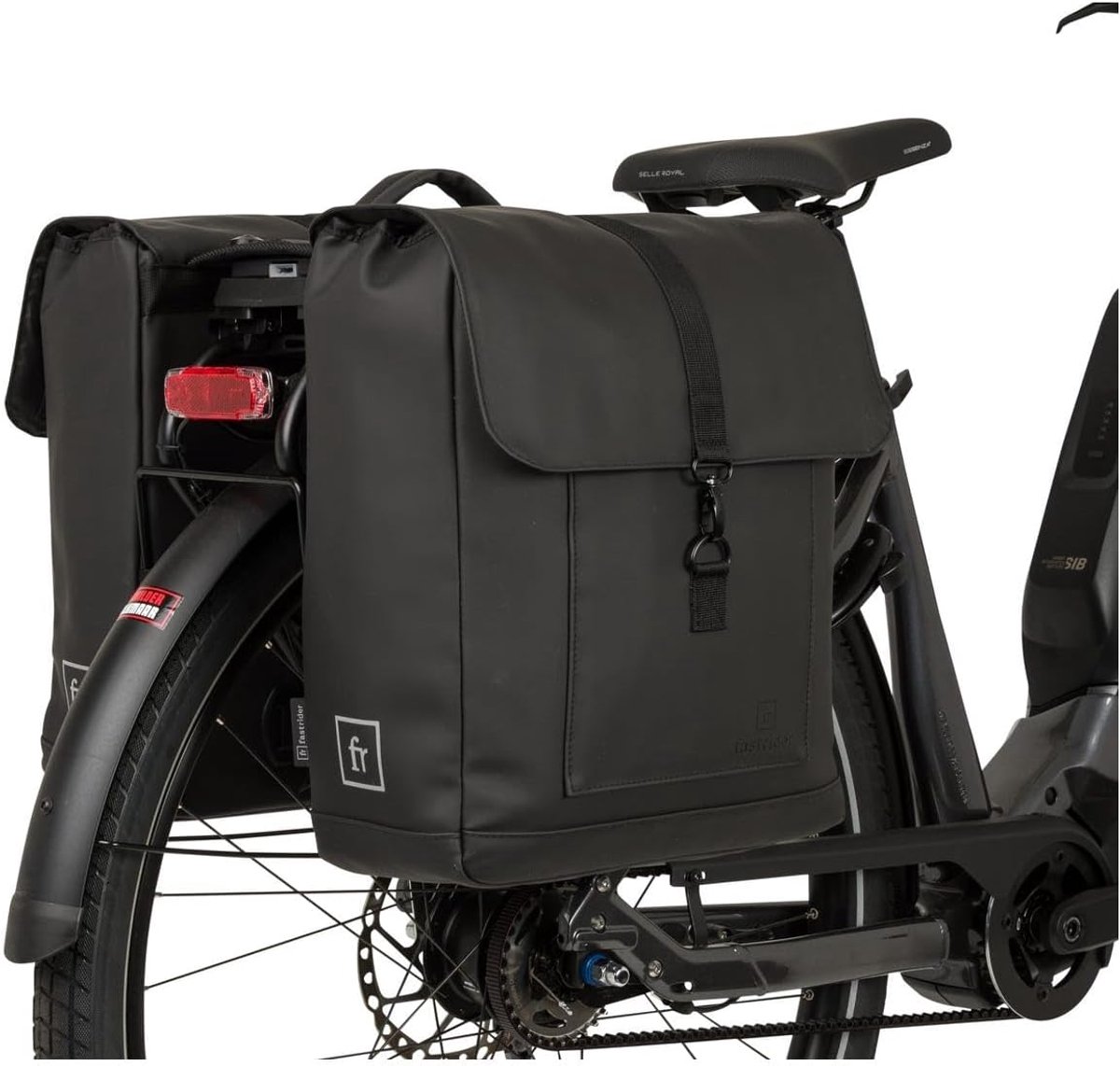 SnelShoppen - Dubbele Fietstas Trend Zwart MIK - 28L Fietstas met Klepsluiting, Matzwarte Coating, Ideaal voor Fietstochten, Stijlvolle Fietstas voor