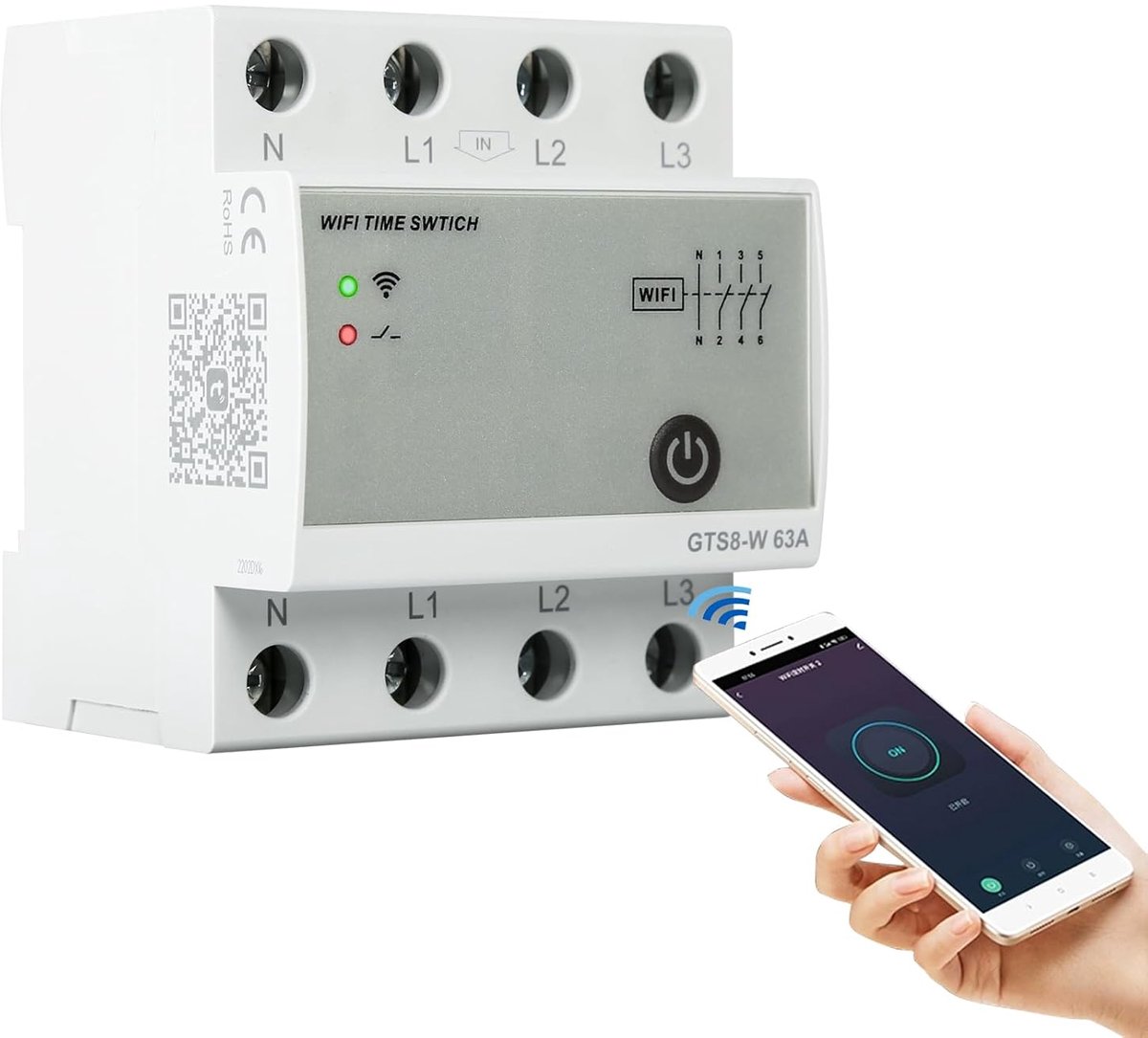 SnelShoppen - Intelligente Wifi Tijdschakelaar GTS8-W, Smart Wifi-Timer 220V, 4-polig 63A, Tuya-app, Thuisautomatisering, Handmatig en Automatisch Bed