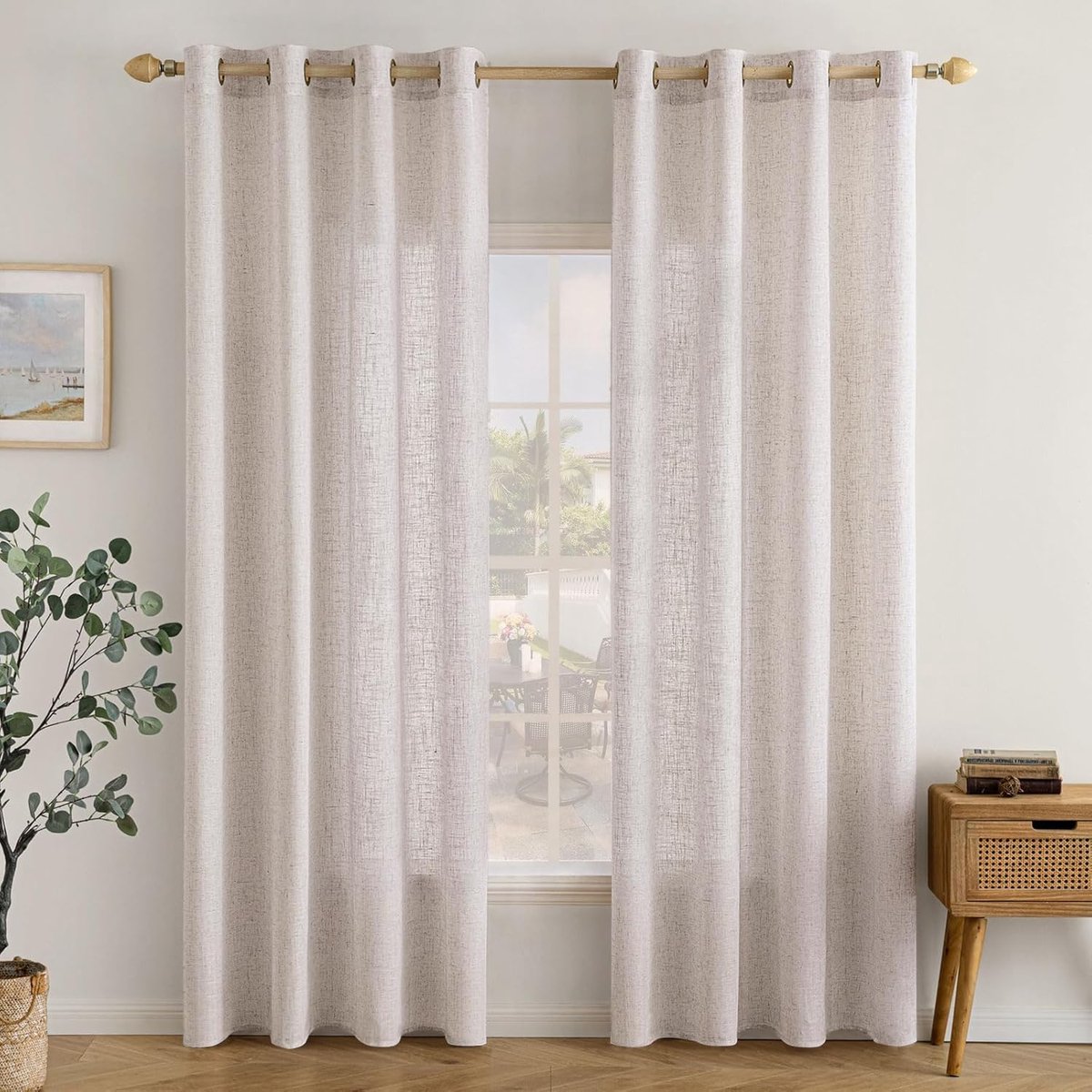 SnelShoppen - Emema Gordijnen Set van 2, Linnenlook Voile Gordijnen met Oogjes, Half-Transparant, 140 x 215 cm, Wit, Modern voor Woonkamer, Kinderkame